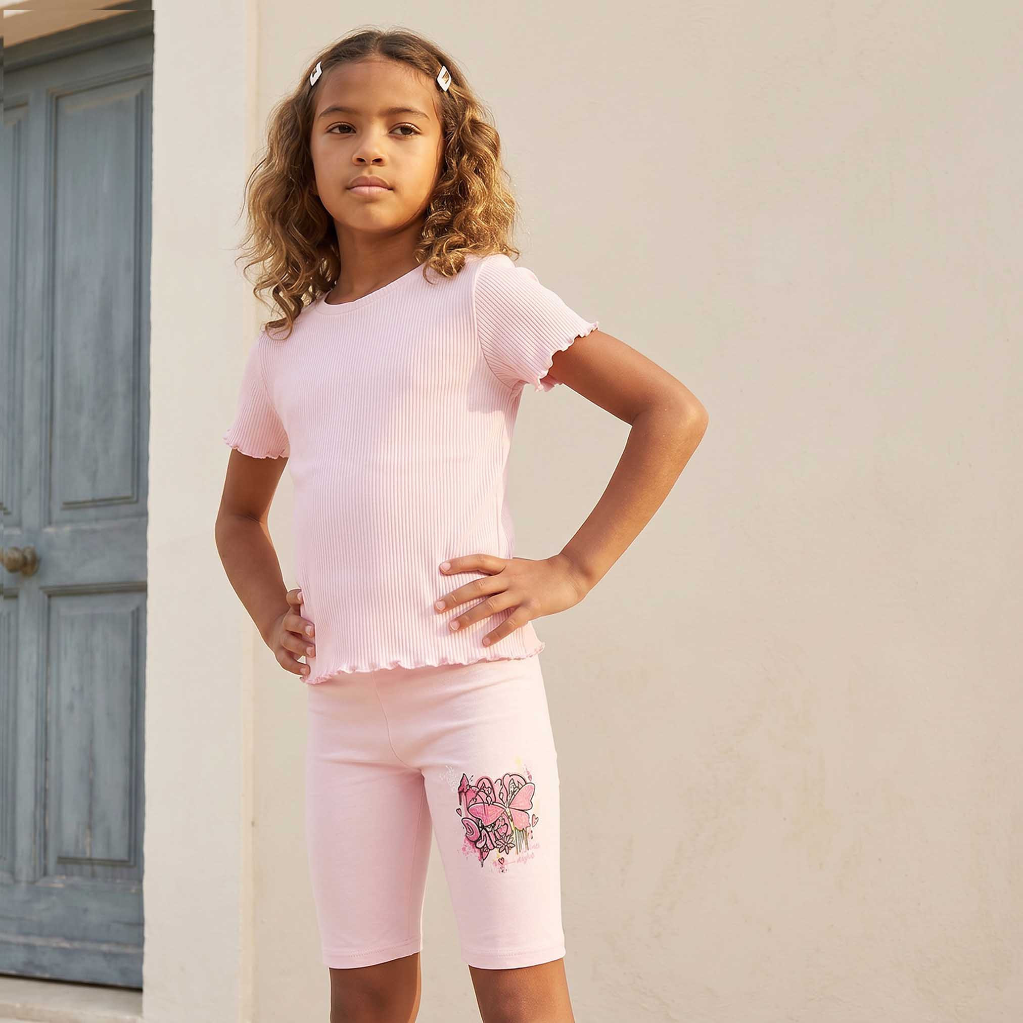 Juniors Knee Length Elasticated Waist Shorts with Butterfly Print-girls-clothing-bottoms-shorts-image-6