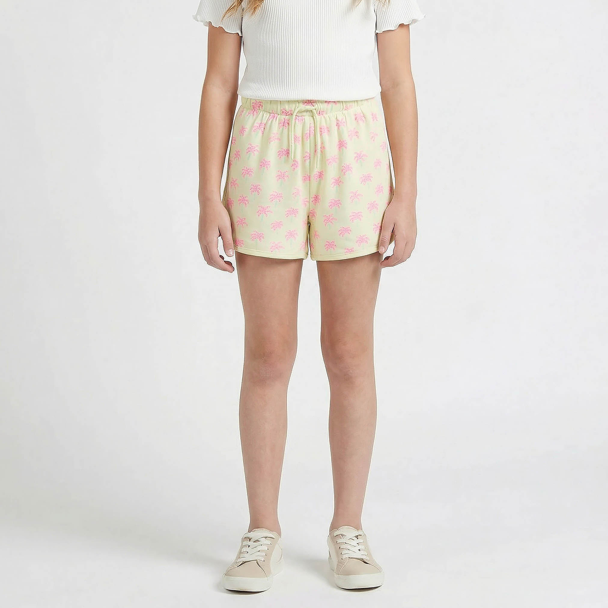 Juniors Elasticated Drawstring Waist Shorts with Palm Tree Print-girls-clothing-bottoms-shorts-image-1