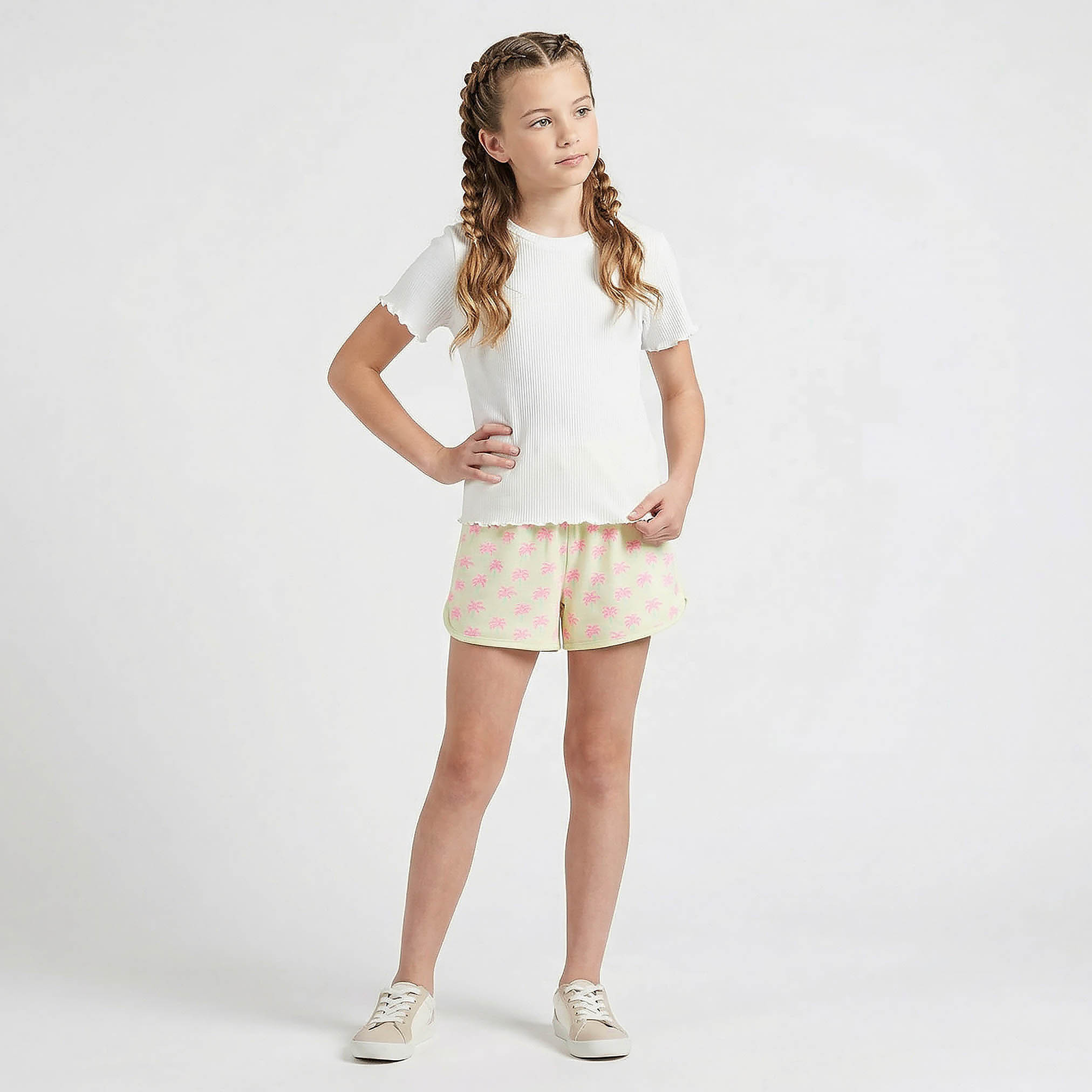 Juniors Elasticated Drawstring Waist Shorts with Palm Tree Print-girls-clothing-bottoms-shorts-image-2
