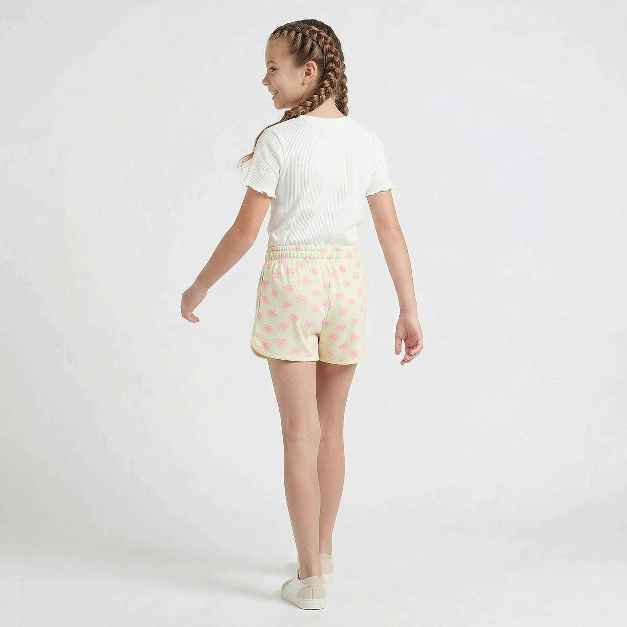 Juniors Elasticated Drawstring Waist Shorts with Palm Tree Print-girls-clothing-bottoms-shorts-image-3