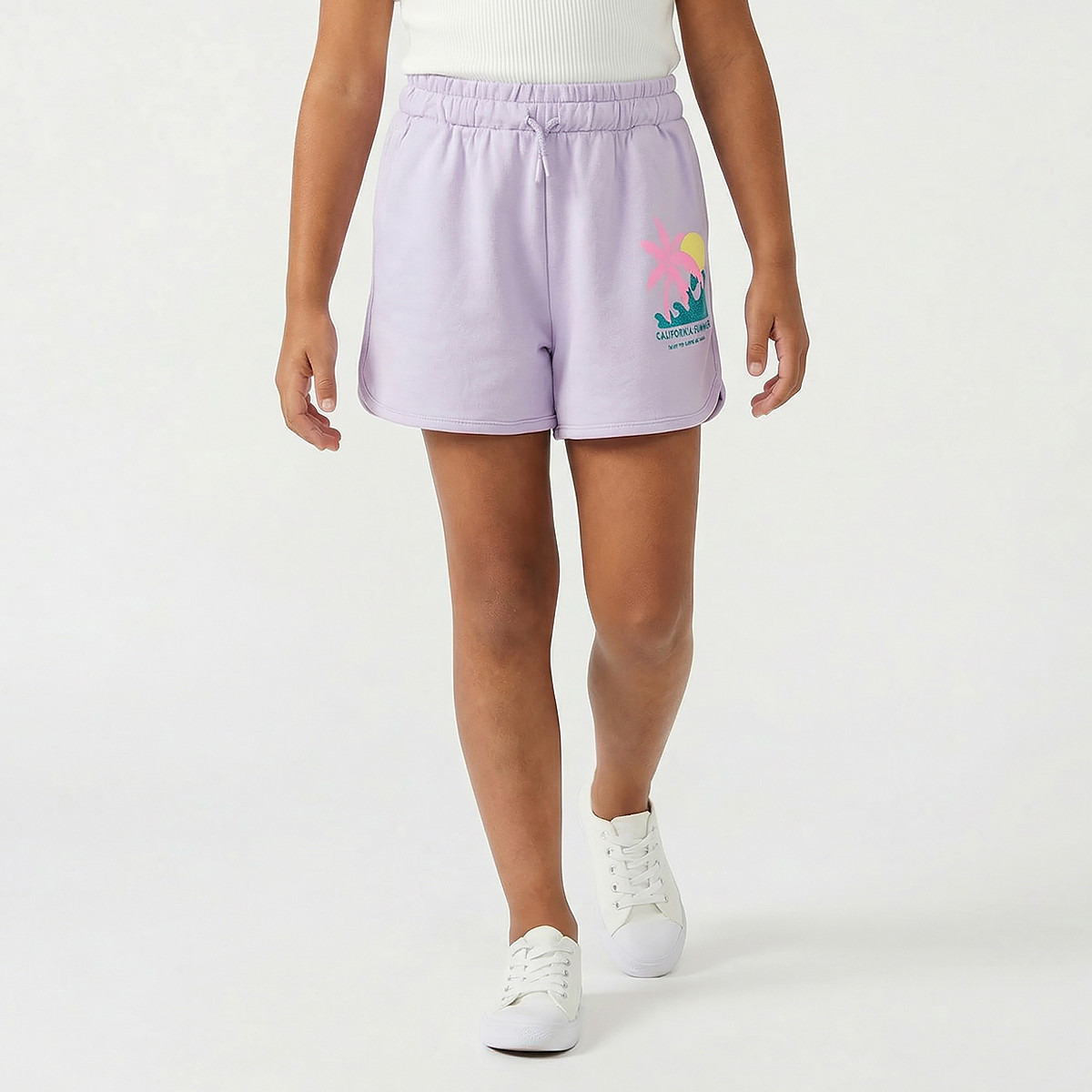 Juniors Drawstring Waist Shorts with Graphic Print-girls-clothing-bottoms-shorts-image-1