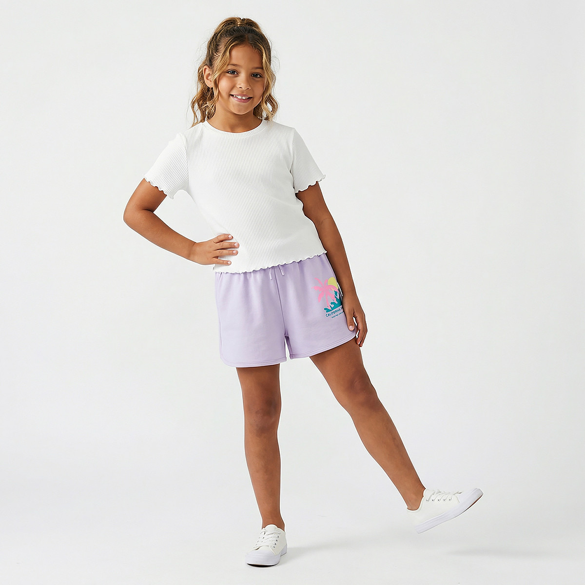Juniors Drawstring Waist Shorts with Graphic Print-girls-clothing-bottoms-shorts-image-2