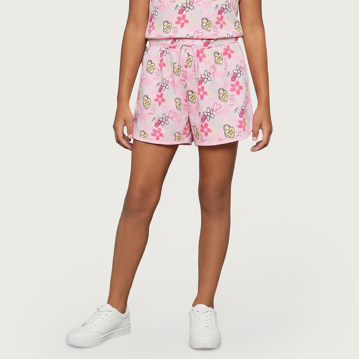 Juniors Above Knee Drawstring Waist Shorts with Graphic Print-girls-clothing-bottoms-shorts-image-1
