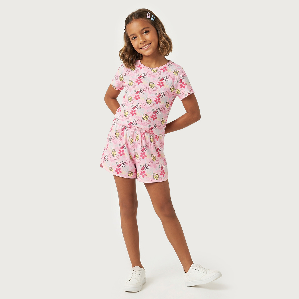 Juniors Above Knee Drawstring Waist Shorts with Graphic Print-girls-clothing-bottoms-shorts-image-2