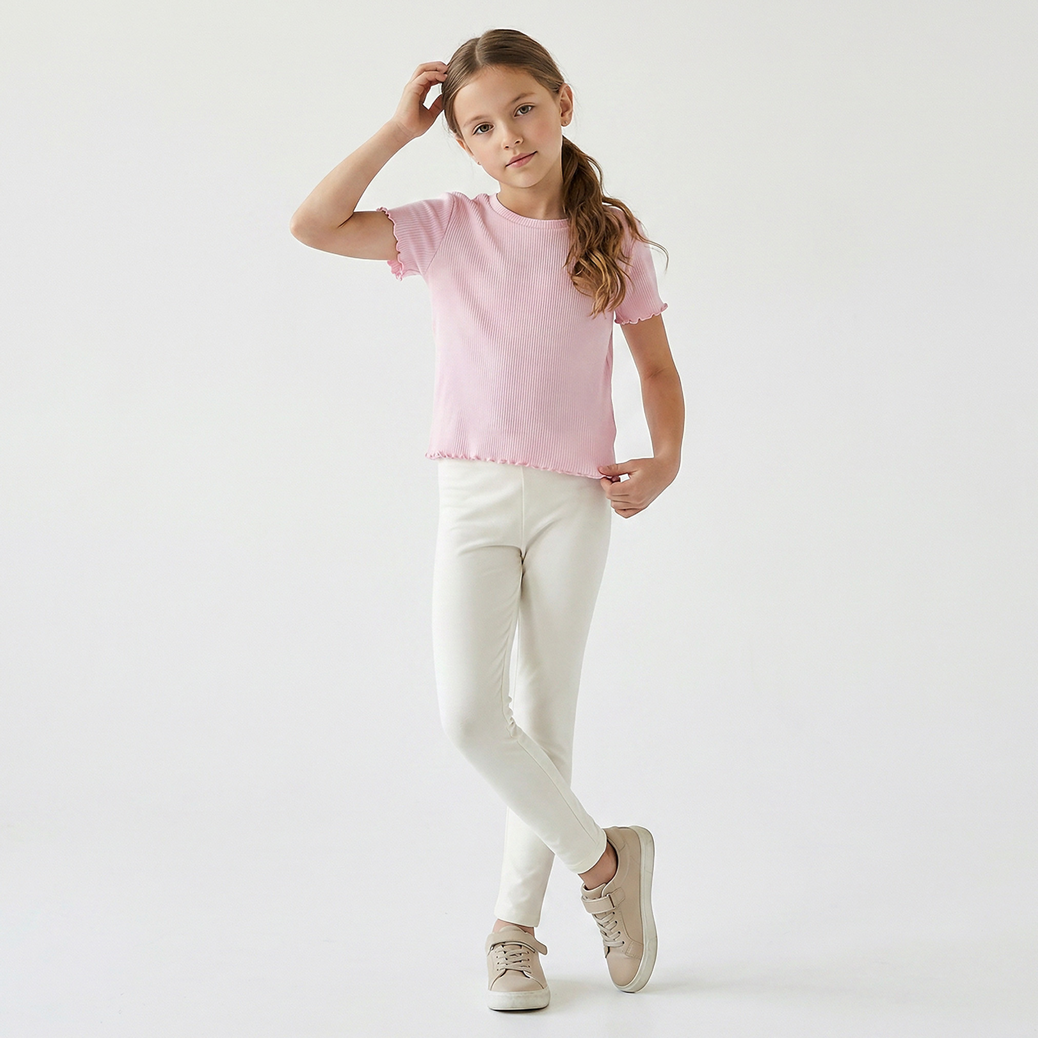 Pack of 2 Juniors Leggings with Elasticated Waist-girls-clothing-bottoms-leggings-image-2