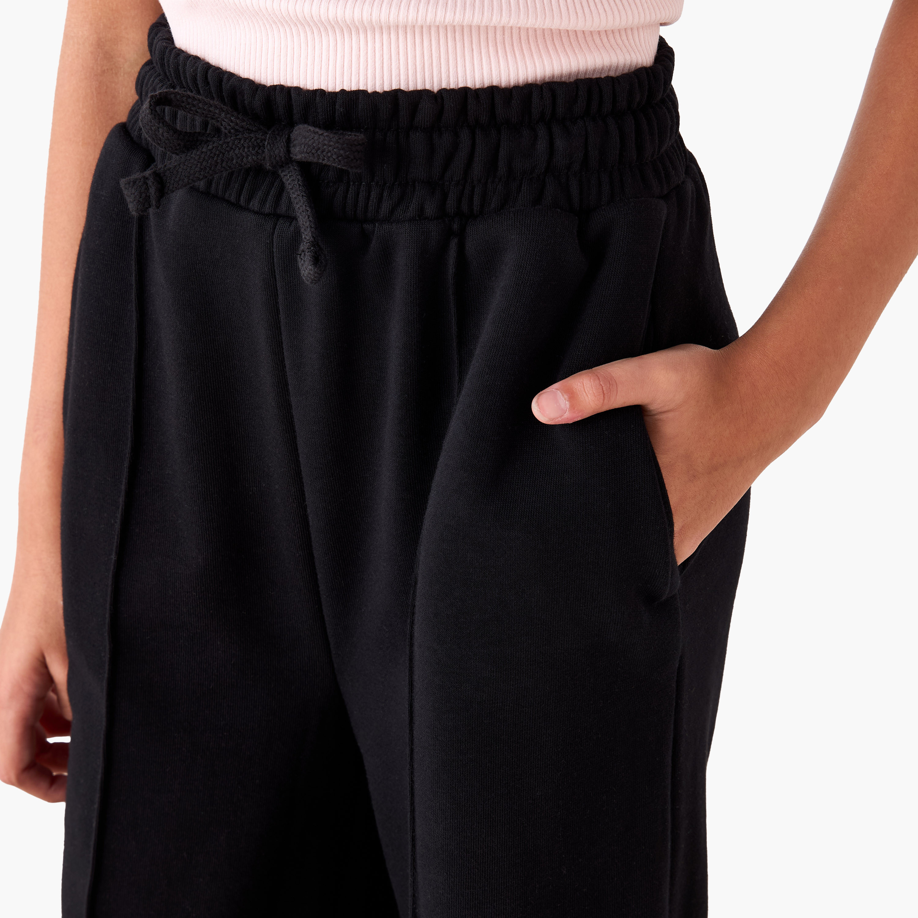 بنطلون رياضي واسع الساقين بخصر مطاطي ورباط إغلاق وجيوب من جونيورز-girls-clothing-bottoms-joggersandtrackpants-image-2