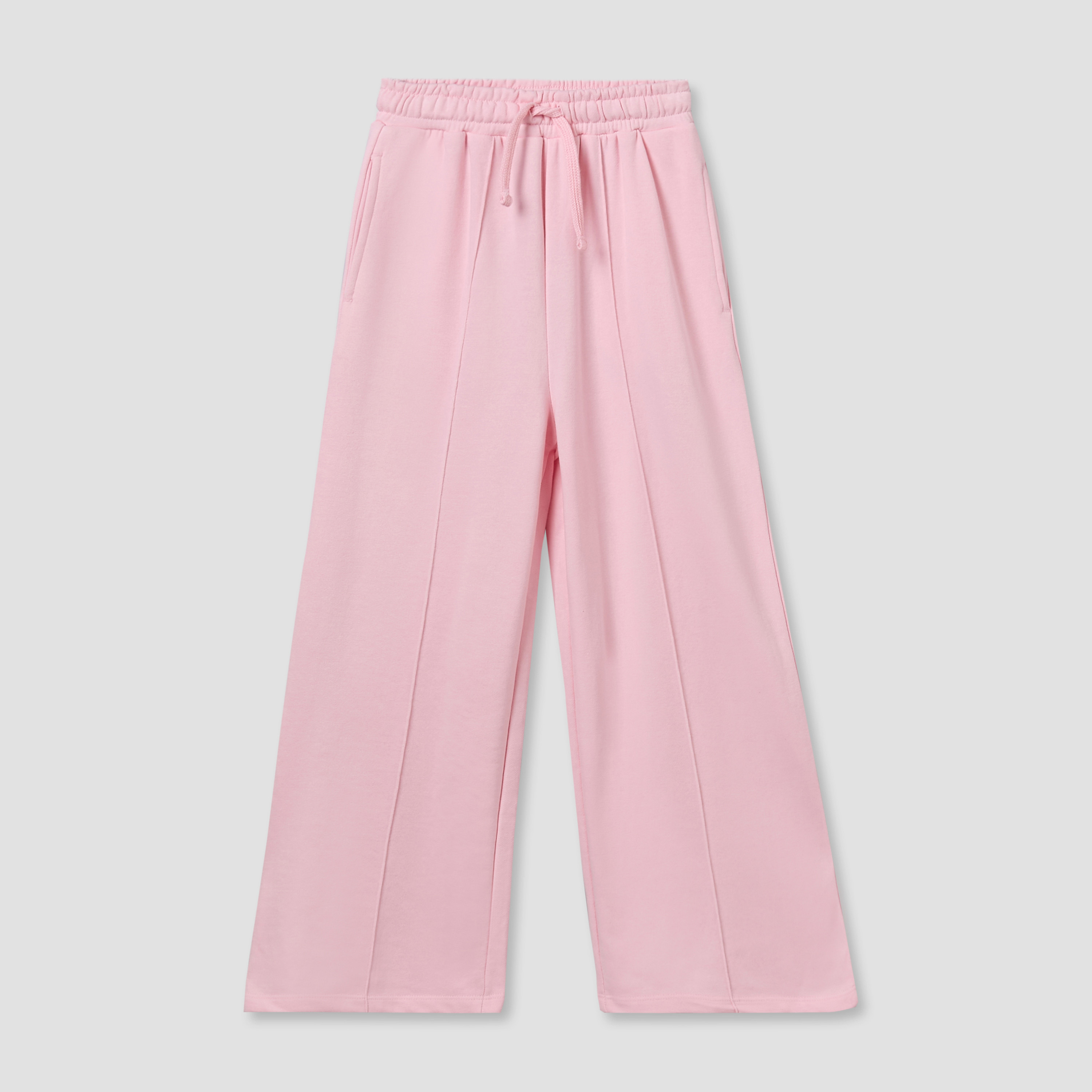 Juniors Elasticated Drawstring Waist Wide Leg Track Pants with Pockets-girls-clothing-bottoms-joggersandtrackpants-image-1