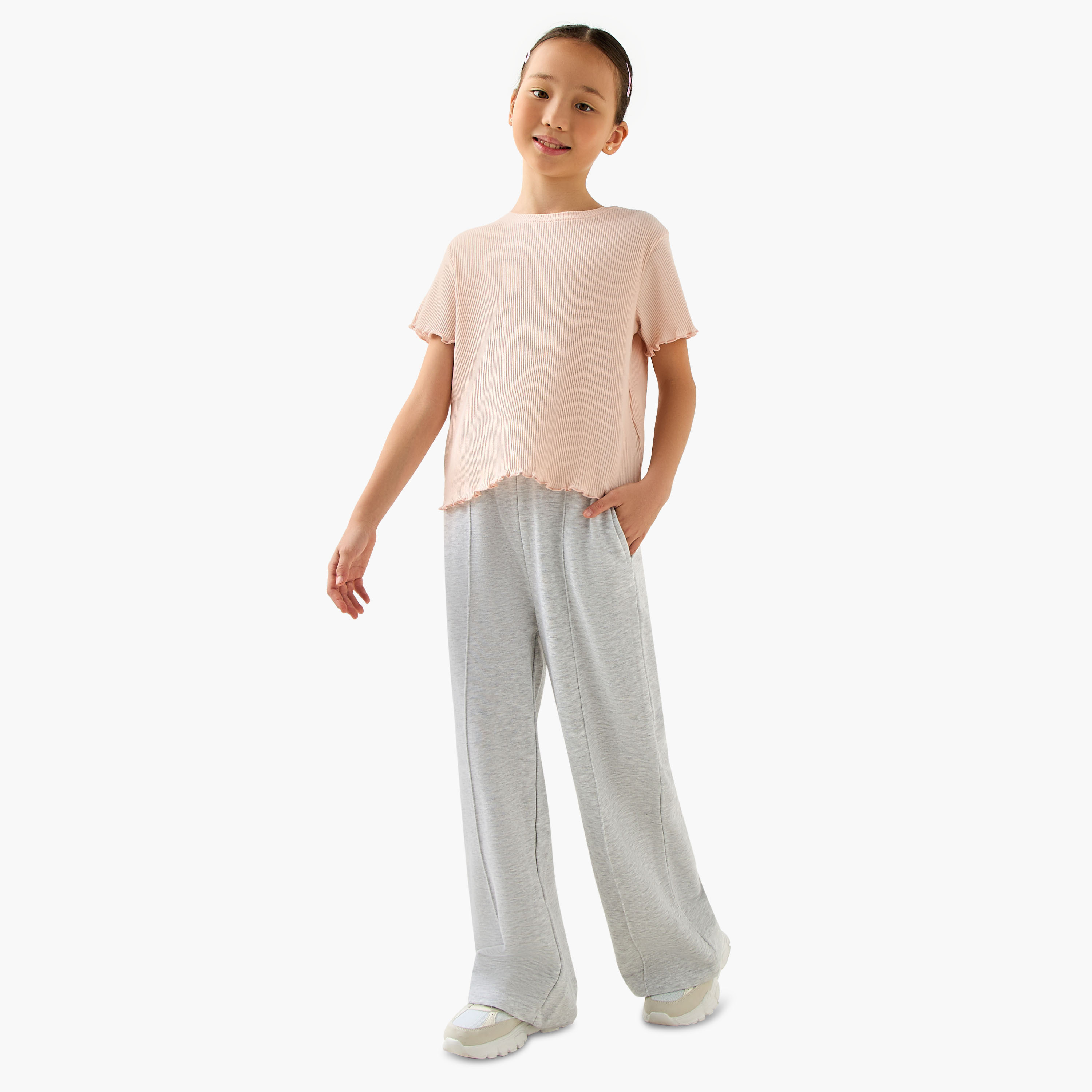 Juniors Drawstring Waist Wide Leg Track Pants with Pintuck Detail-girls-clothing-bottoms-joggersandtrackpants-image-2