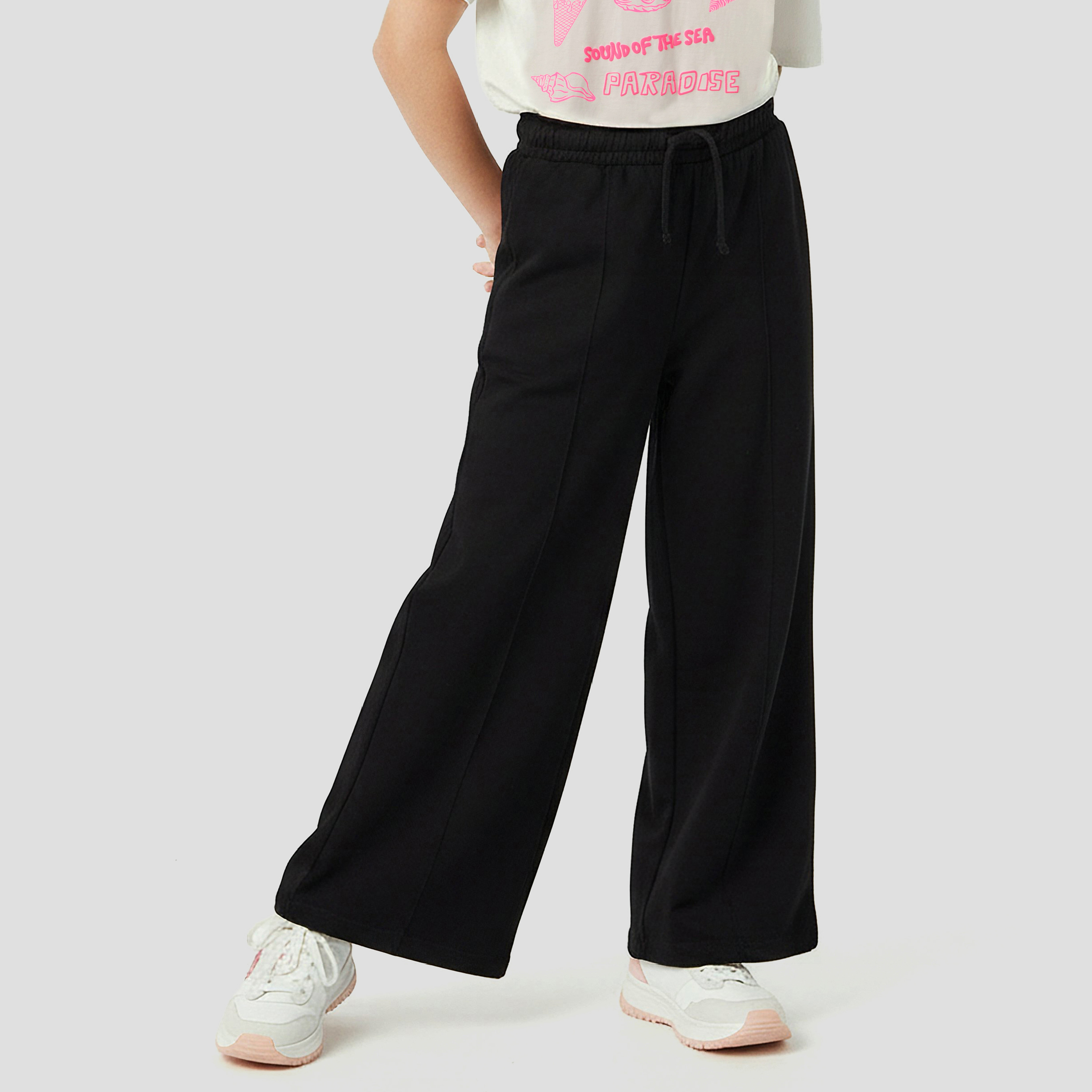 بنطلون رياضي واسع الساقين بخصر برباط وتفاصيل شريط بارز من جونيورز-girls-clothing-bottoms-joggersandtrackpants-image-5