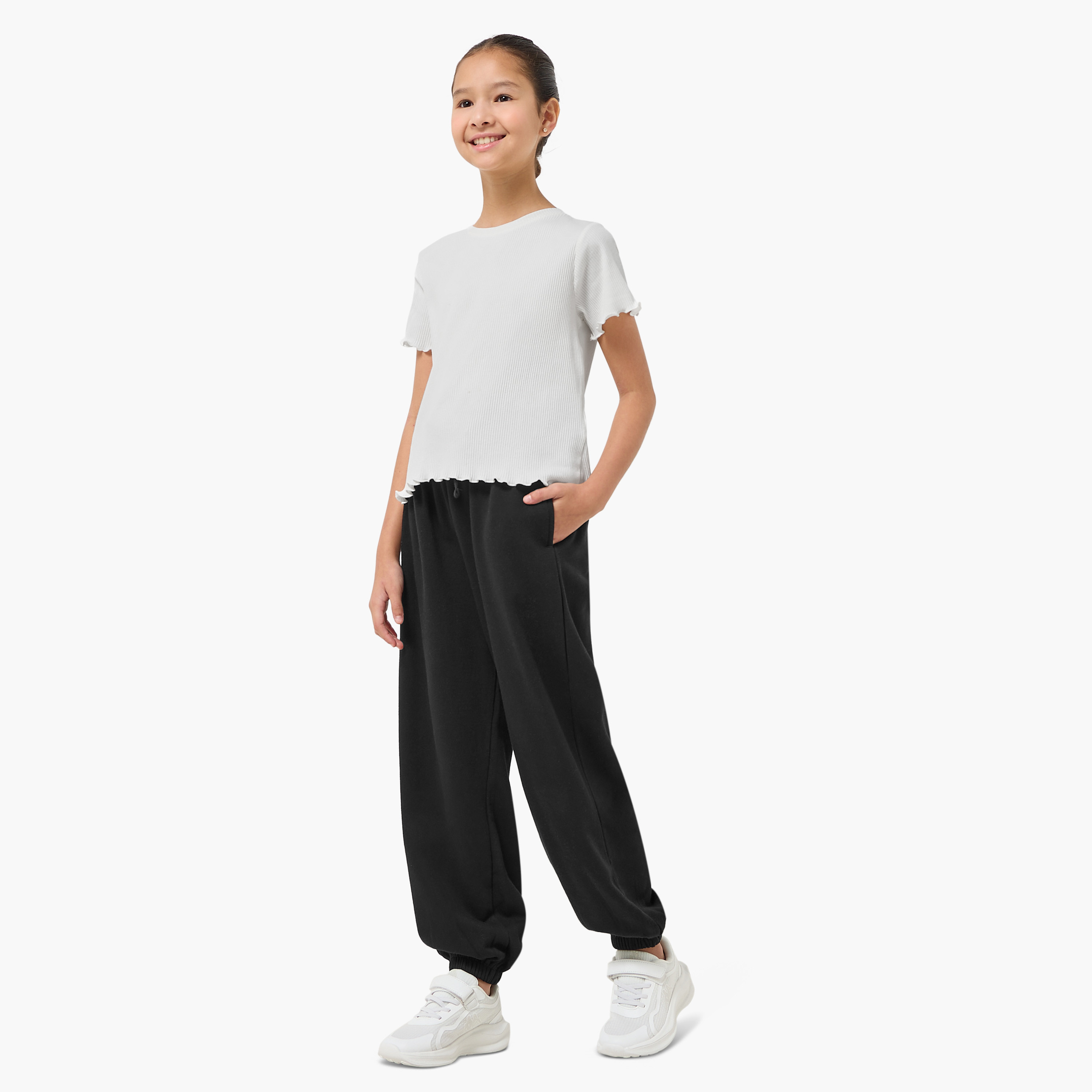 Juniors Drawstring Waist Joggers with Solid Design-girls-clothing-bottoms-joggersandtrackpants-image-2