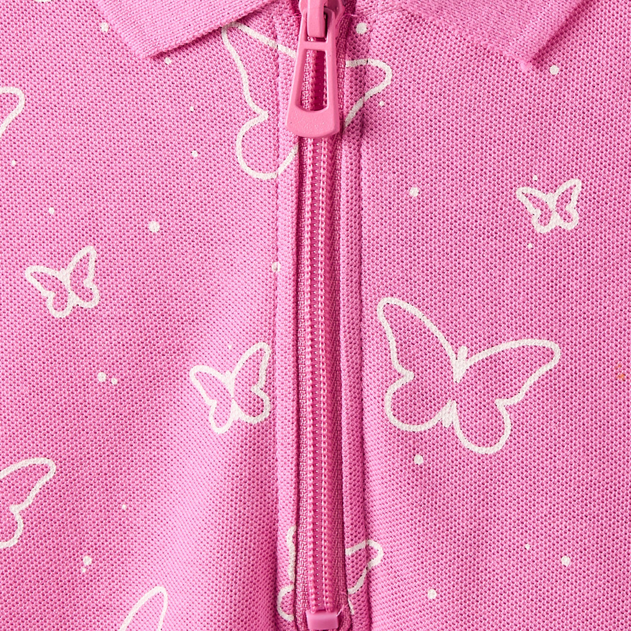Juniors Polo Collar Short Sleeves Drop Waist Dress with Butterfly Print-girls-clothing-dressesandjumpsuits-image-4