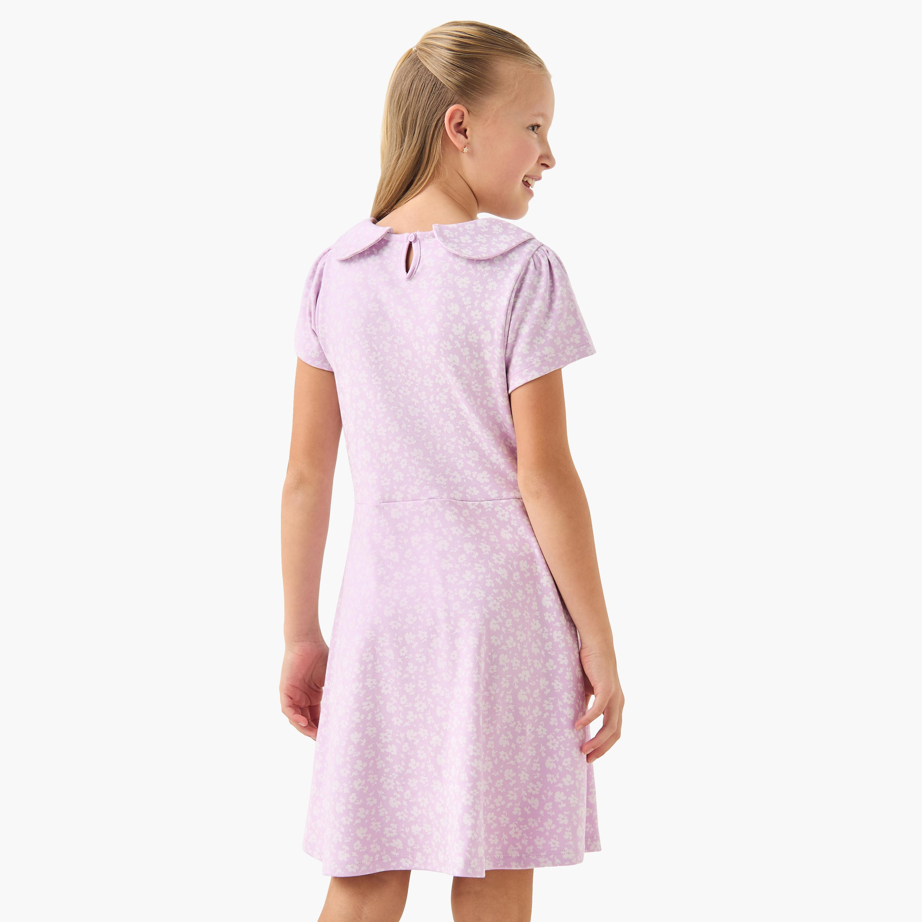 Juniors Peter Pan Collar Short Sleeve Dress with Floral Print-girls-clothing-dressesandjumpsuits-image-3