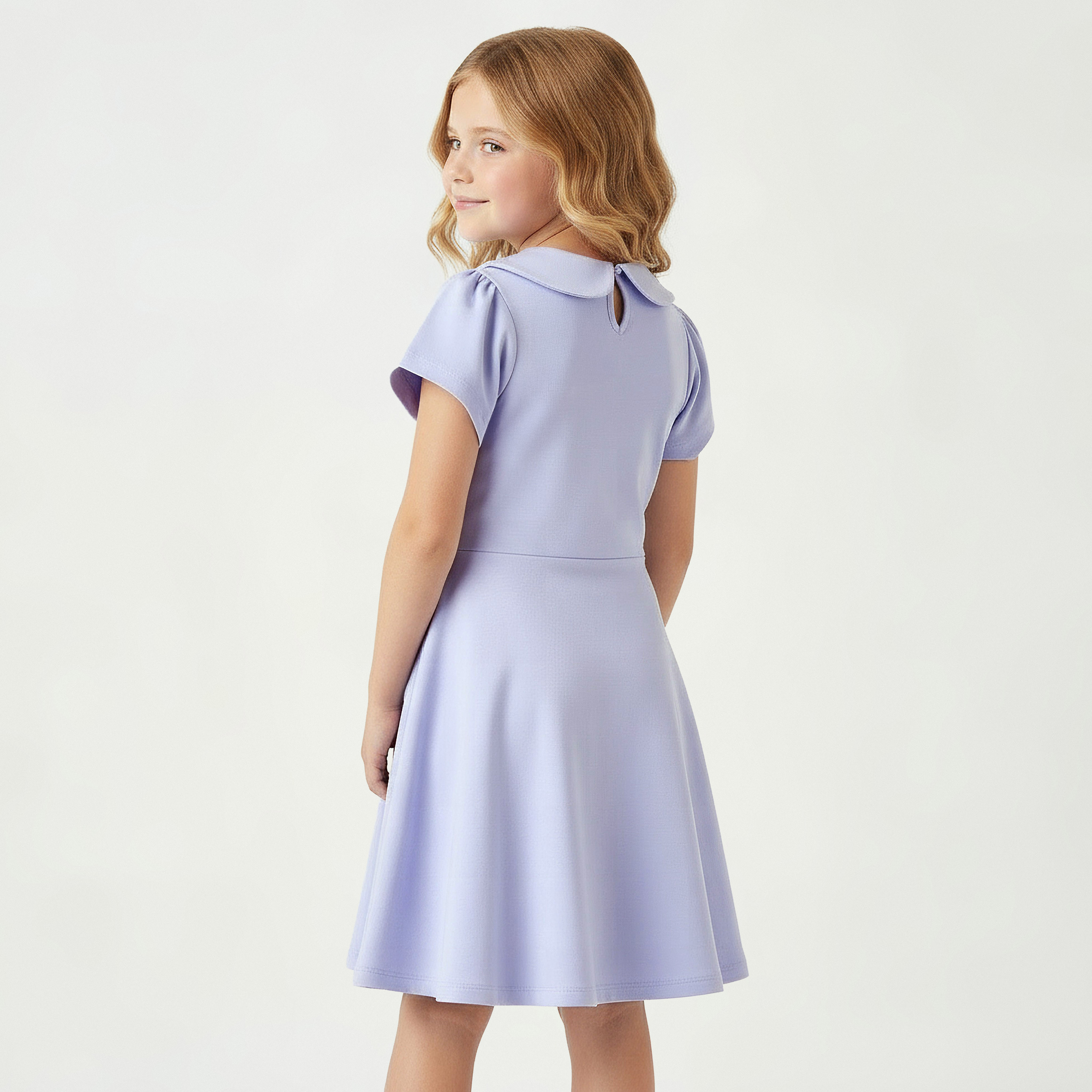 Juniors Peter Pan Collar Short Sleeve Dress with Bow Accent-girls-clothing-dressesandjumpsuits-image-3