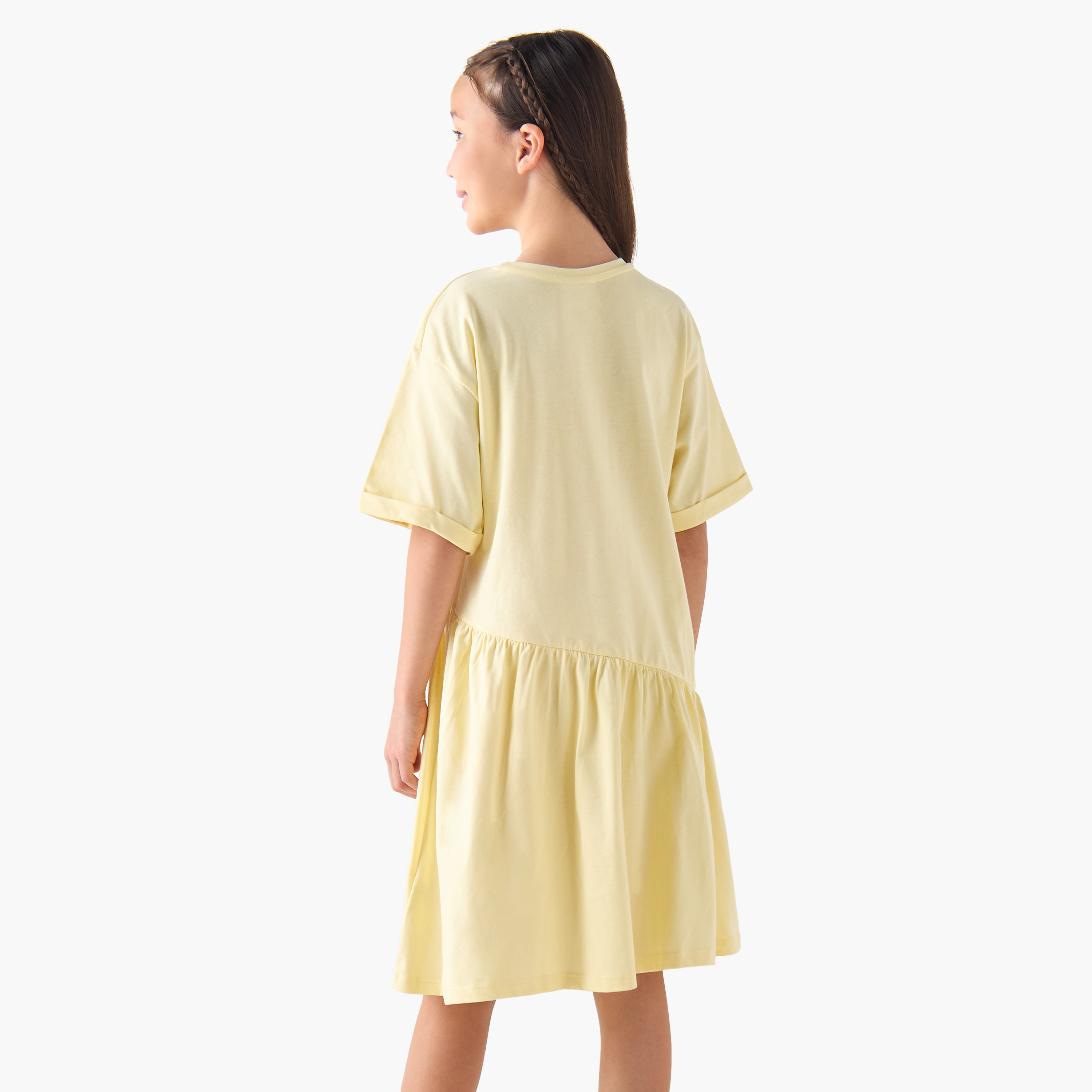 فستان تيشيرت بياقة مستديرة وأكمام قصيرة وطبعات زهرية من جونيورز-girls-clothing-dressesandjumpsuits-image-3