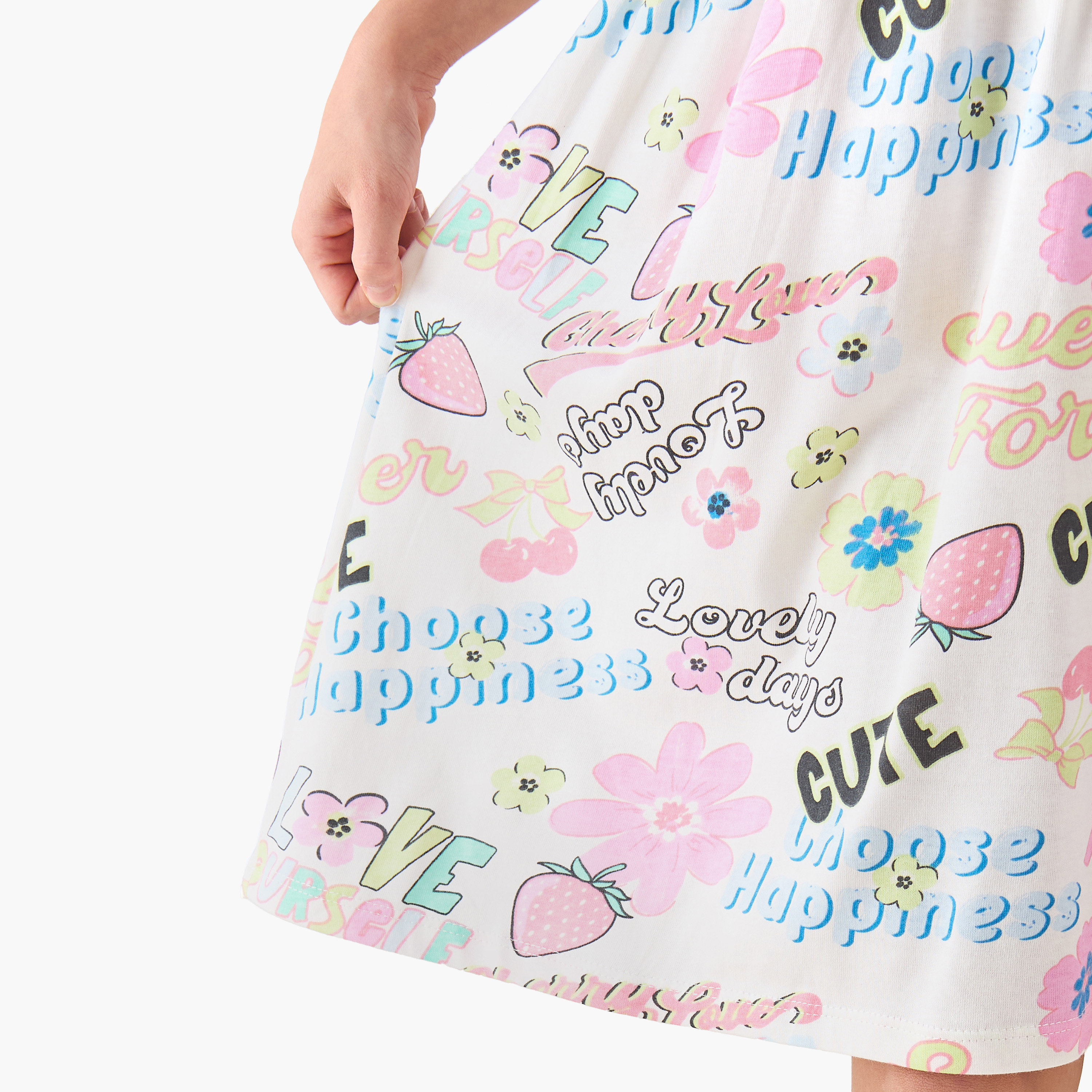 Juniors Round Neck Short Sleeves A-line Dress with Graphic Print-girls-clothing-dressesandjumpsuits-image-6