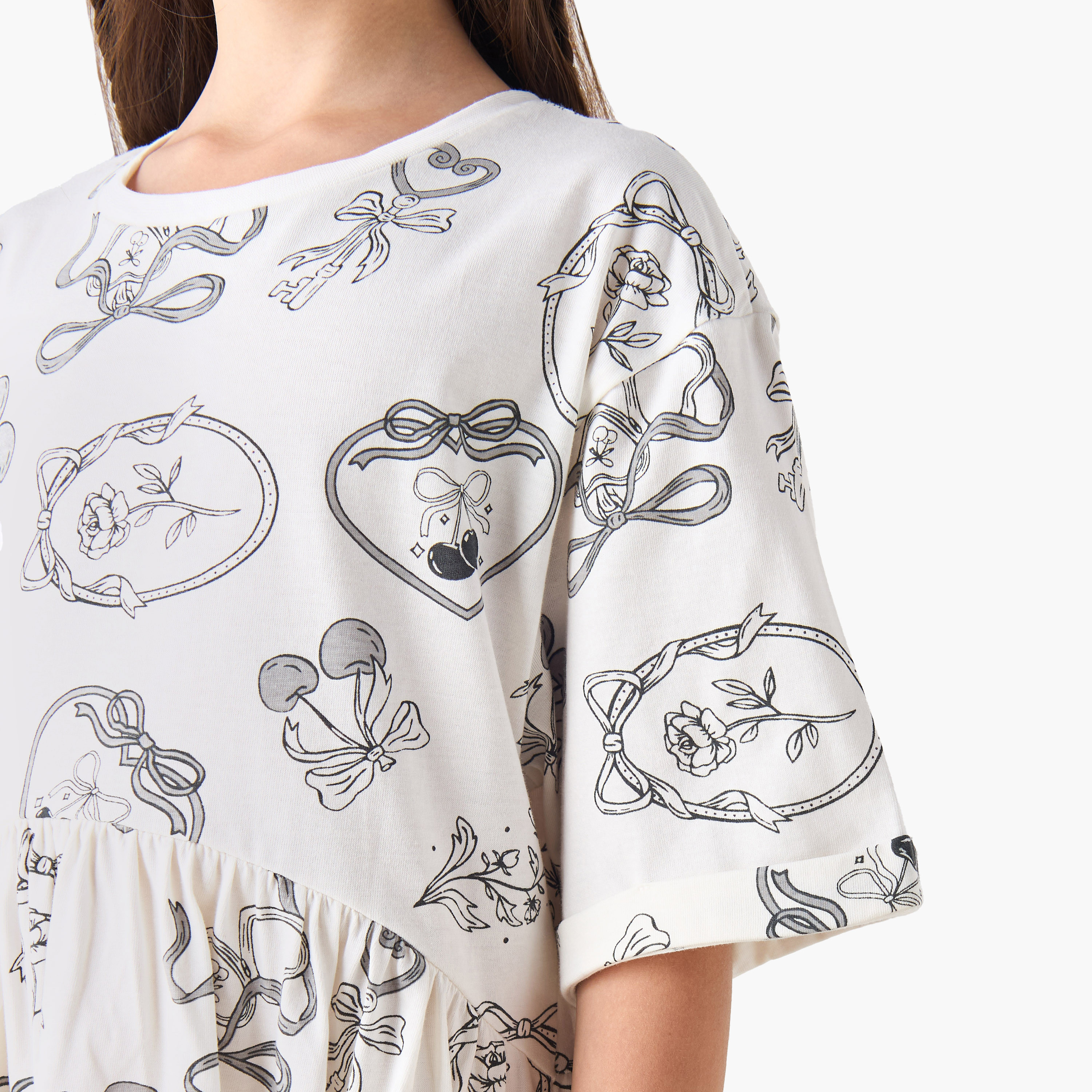 Juniors Round Neck Short Sleeves A-line Dress with Floral Print-girls-clothing-dressesandjumpsuits-image-5
