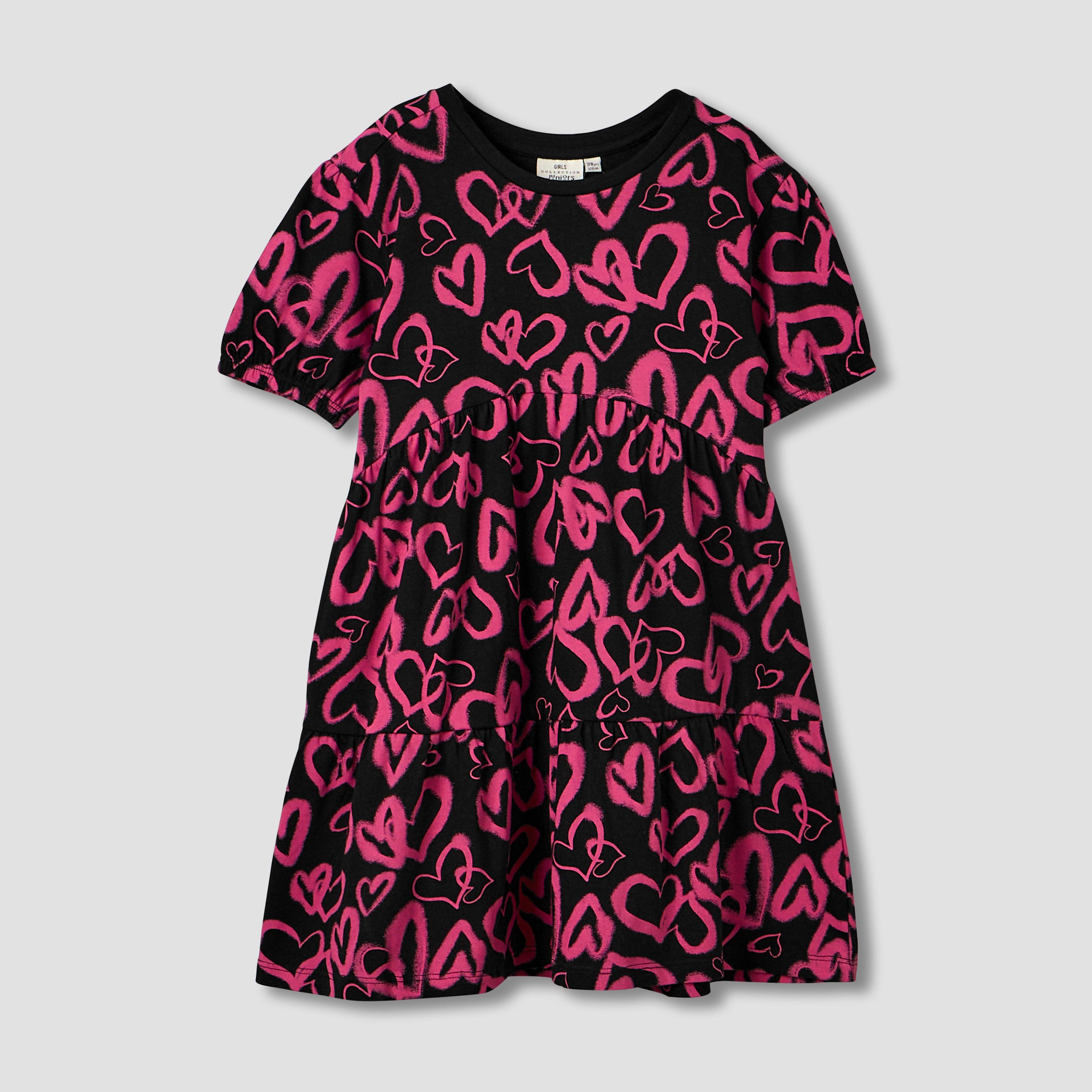 فستان إيه لاين بياقة مستديرة وأكمام قصيرة وطبعات قلب من جونيورز-girls-clothing-dressesandjumpsuits-image-1