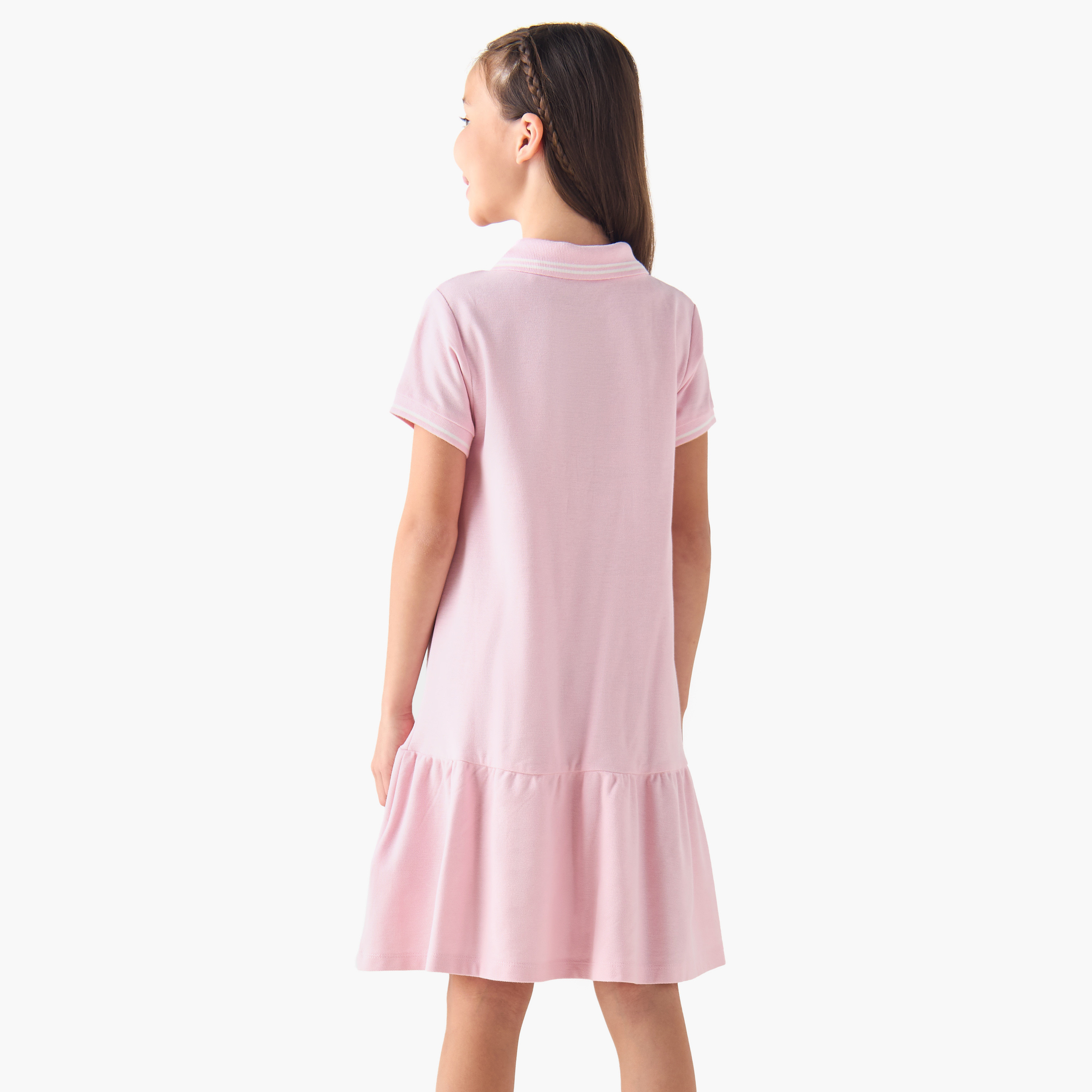 Juniors Collared Short Sleeves Polo Dress with Heart Embroidery-girls-clothing-dressesandjumpsuits-image-3