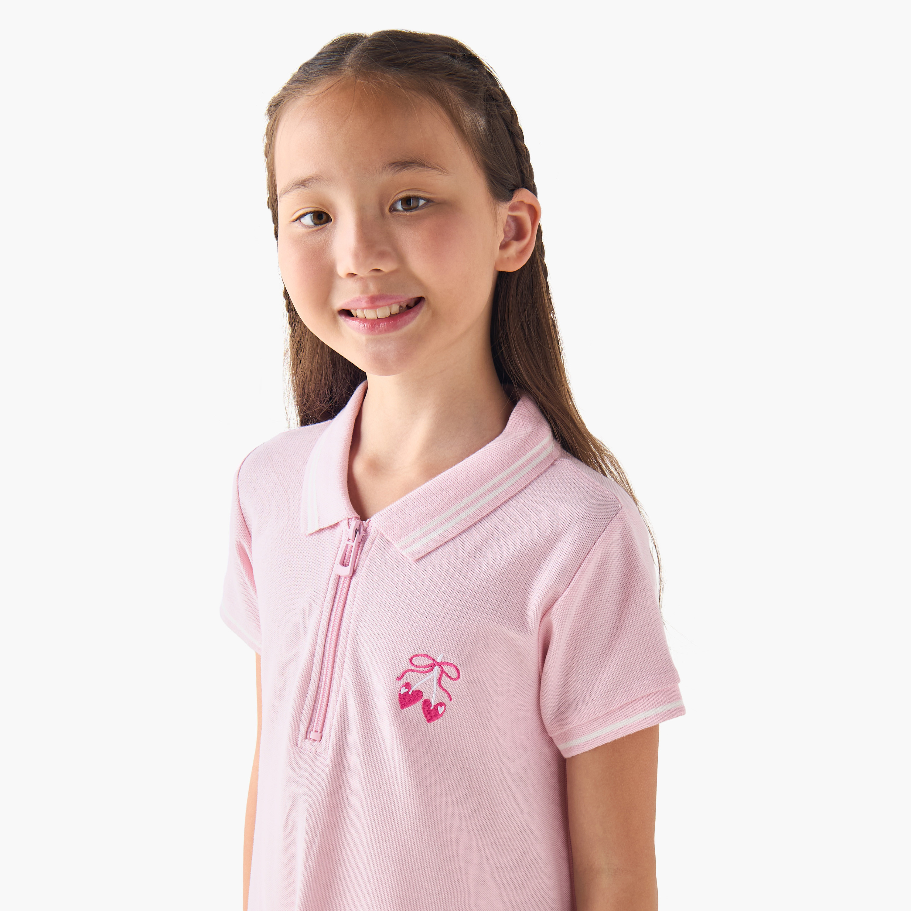 Juniors Collared Short Sleeves Polo Dress with Heart Embroidery-girls-clothing-dressesandjumpsuits-image-4
