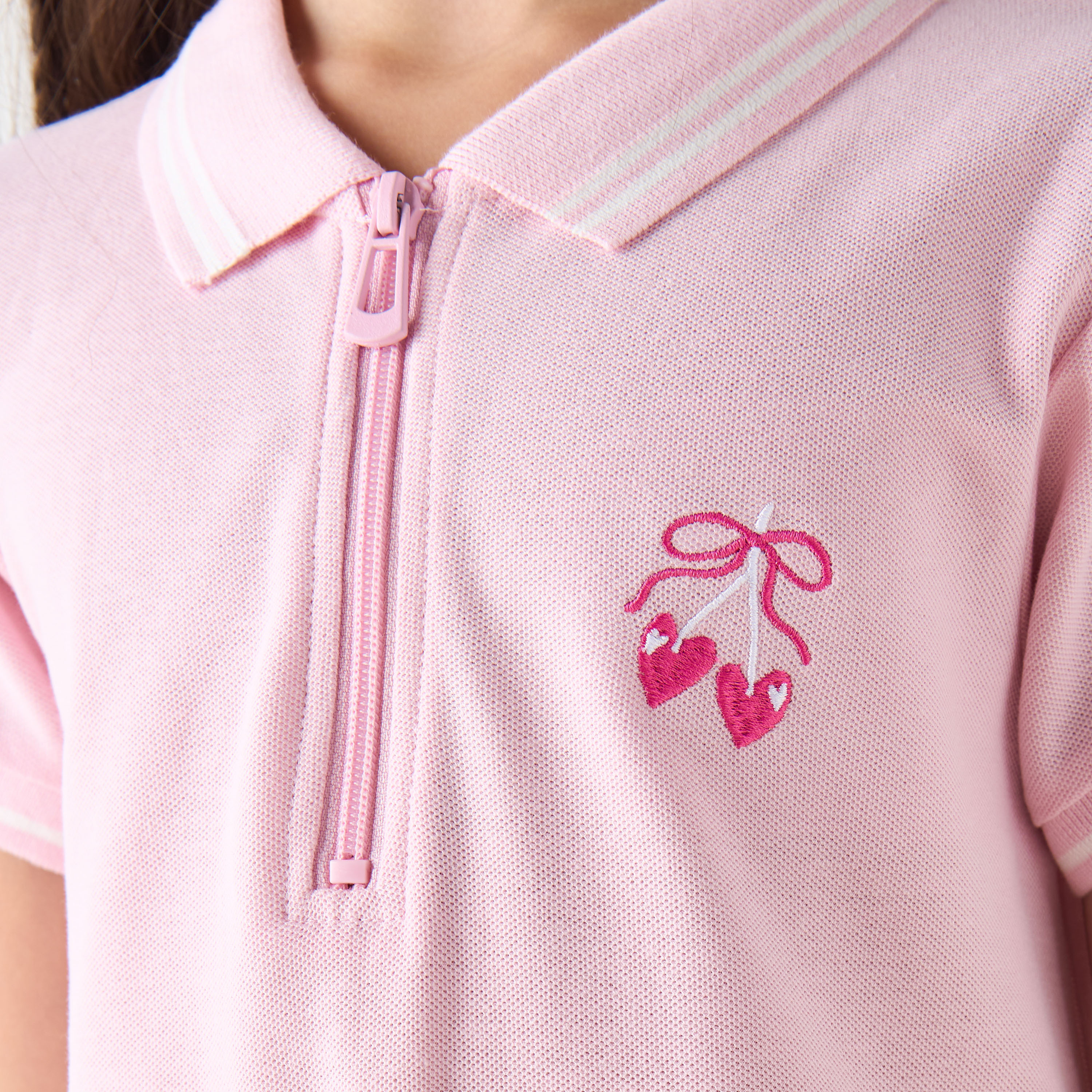 Juniors Collared Short Sleeves Polo Dress with Heart Embroidery-girls-clothing-dressesandjumpsuits-image-5