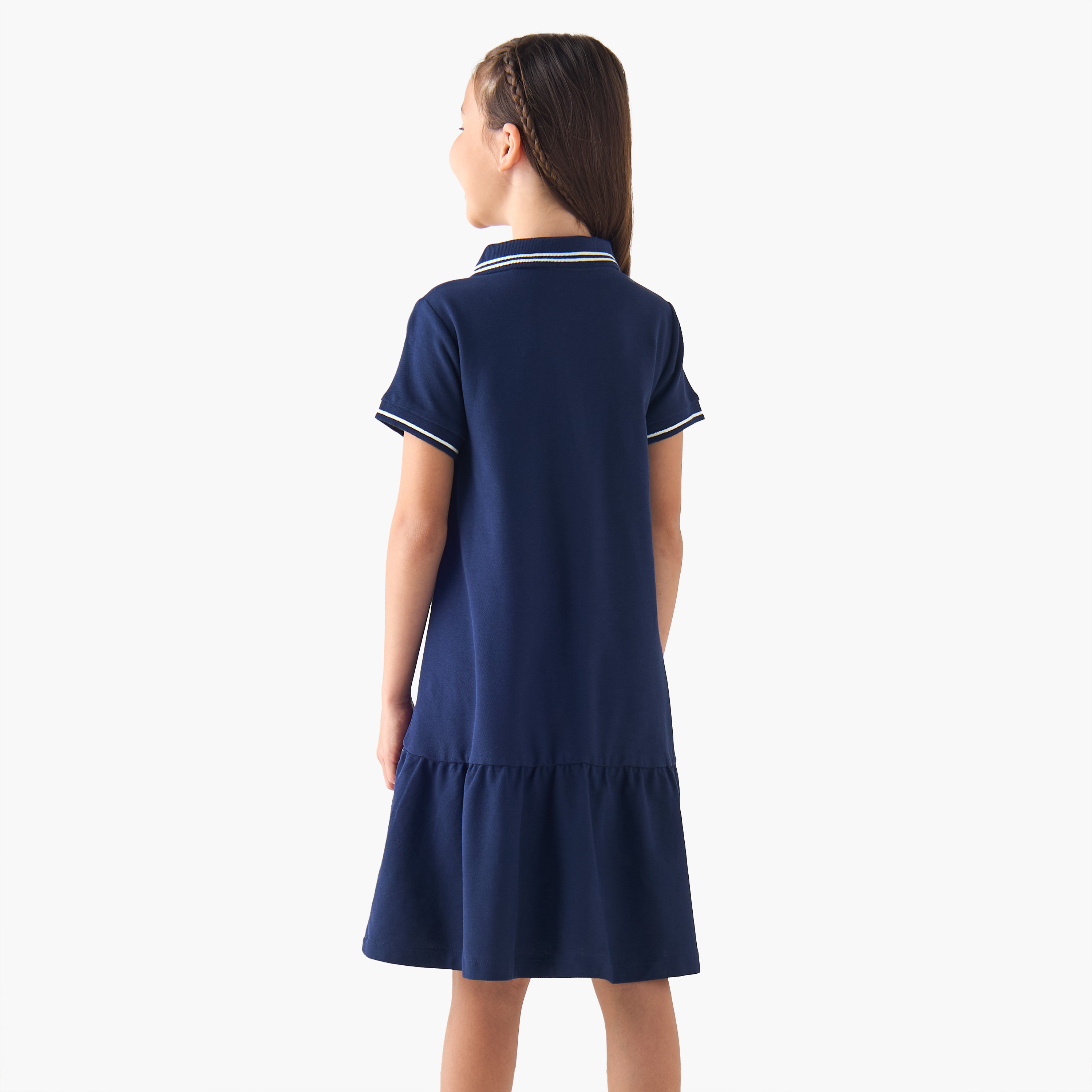 Juniors Polo Short Sleeves Drop Waist Dress with Slogan Embroidery-girls-clothing-dressesandjumpsuits-image-3