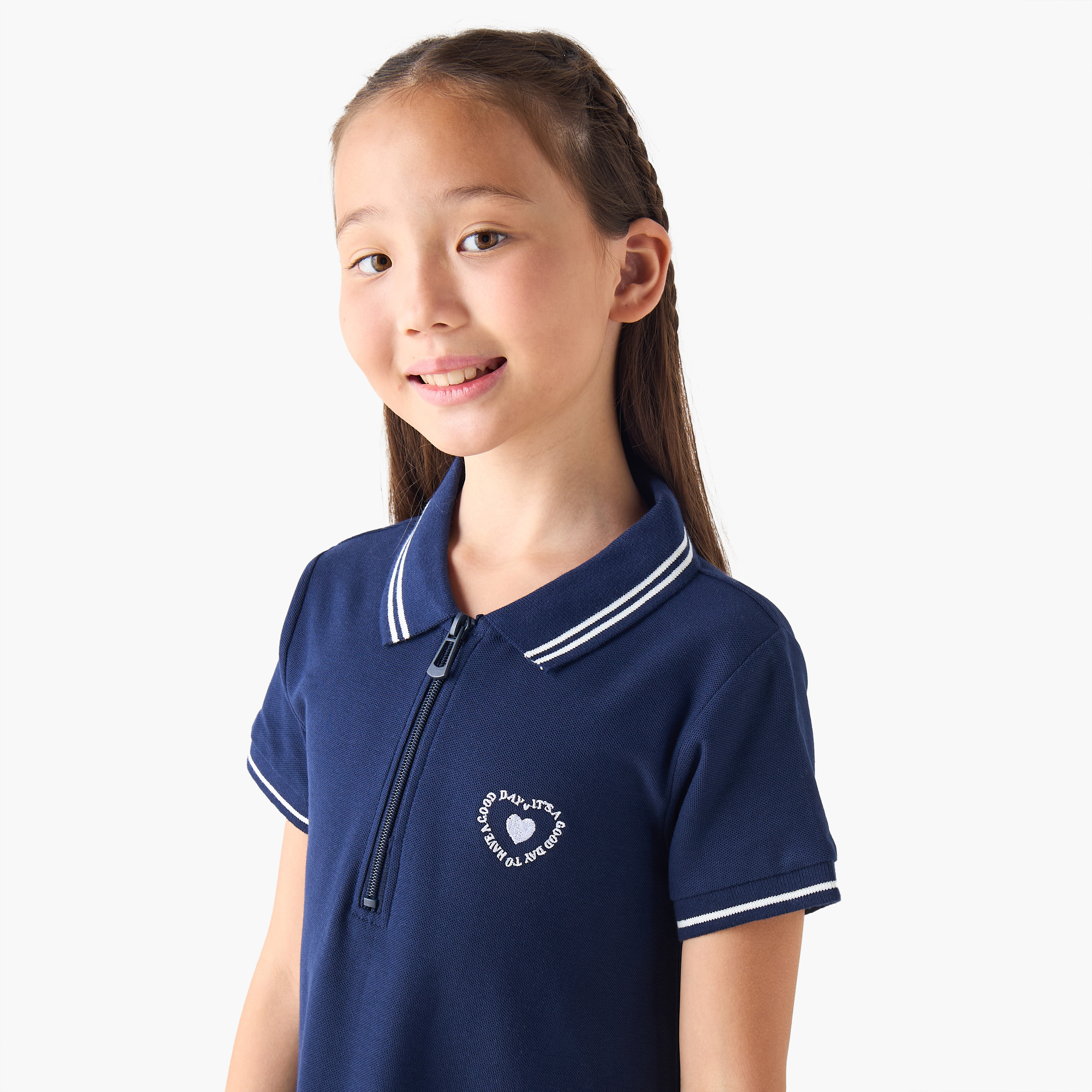 Juniors Polo Short Sleeves Drop Waist Dress with Slogan Embroidery-girls-clothing-dressesandjumpsuits-image-4