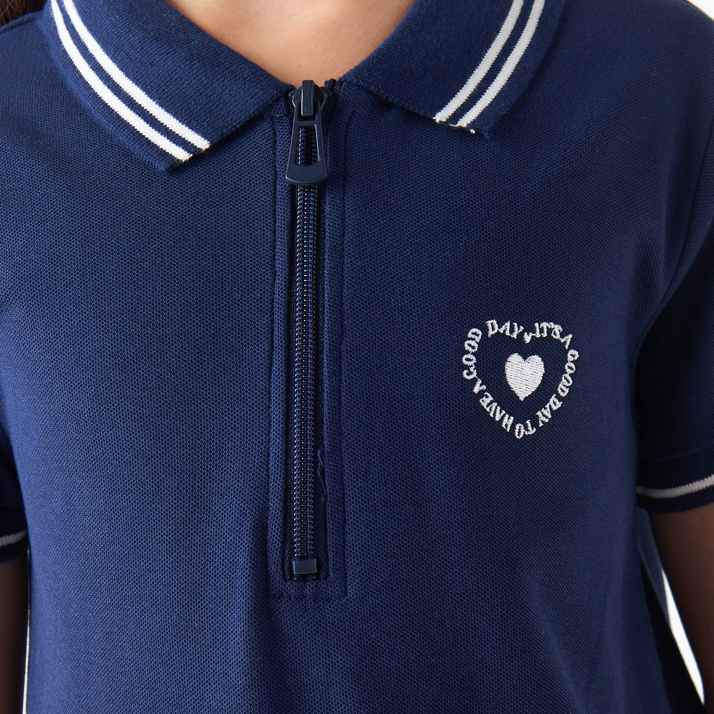 Juniors Polo Short Sleeves Drop Waist Dress with Slogan Embroidery-girls-clothing-dressesandjumpsuits-image-5