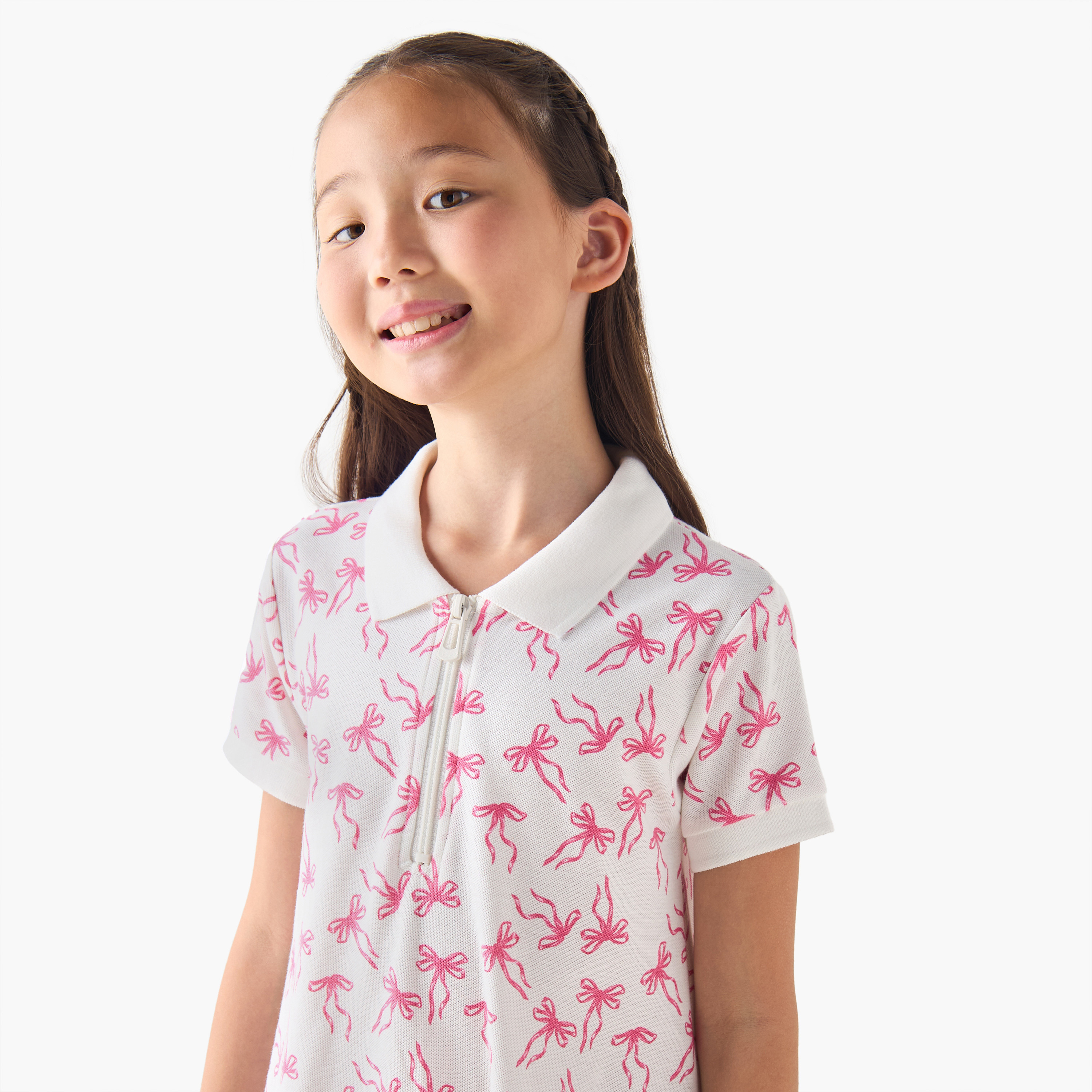 Juniors Collared Short Sleeves Polo Dress with Bow Print-girls-clothing-dressesandjumpsuits-image-4