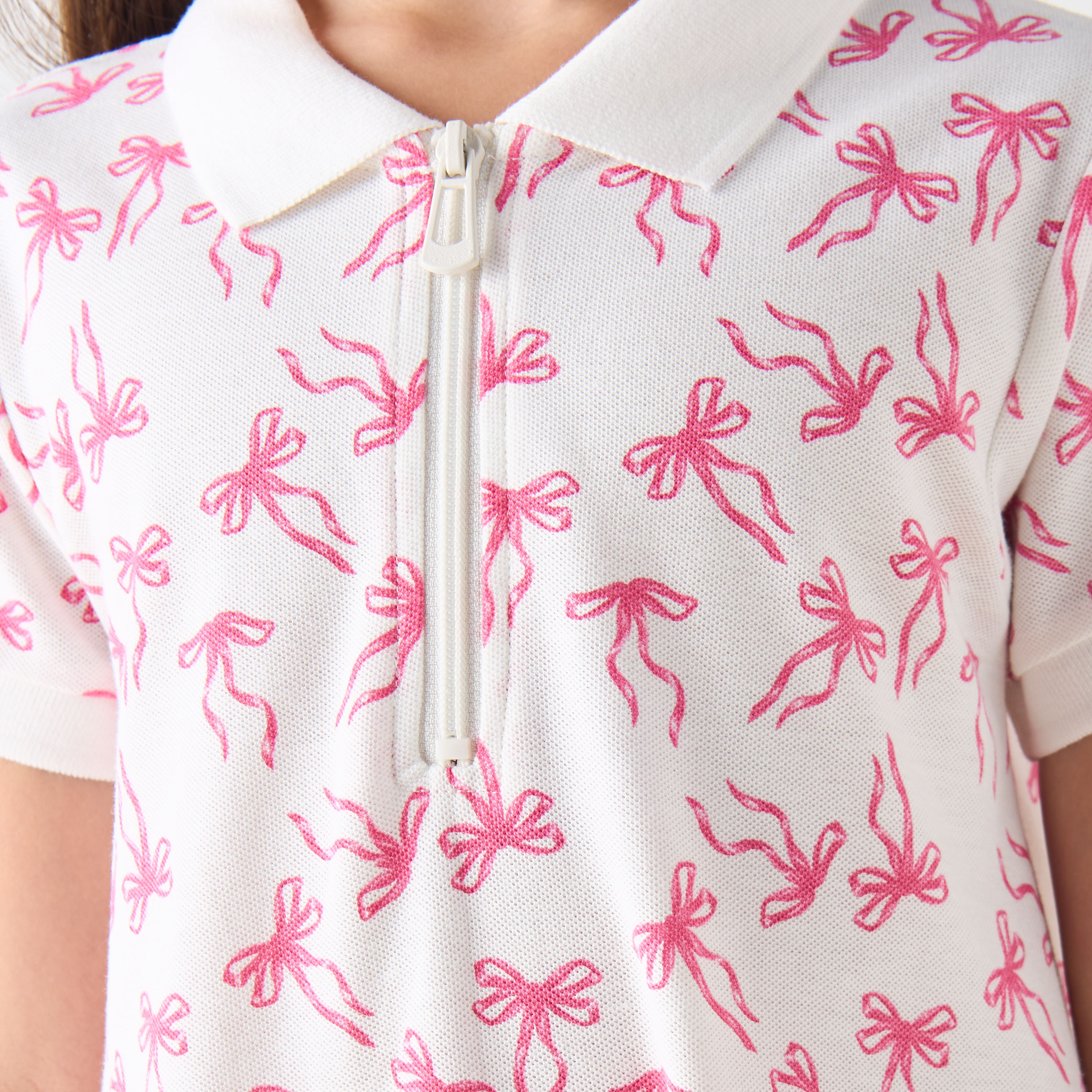 Juniors Collared Short Sleeves Polo Dress with Bow Print-girls-clothing-dressesandjumpsuits-image-5
