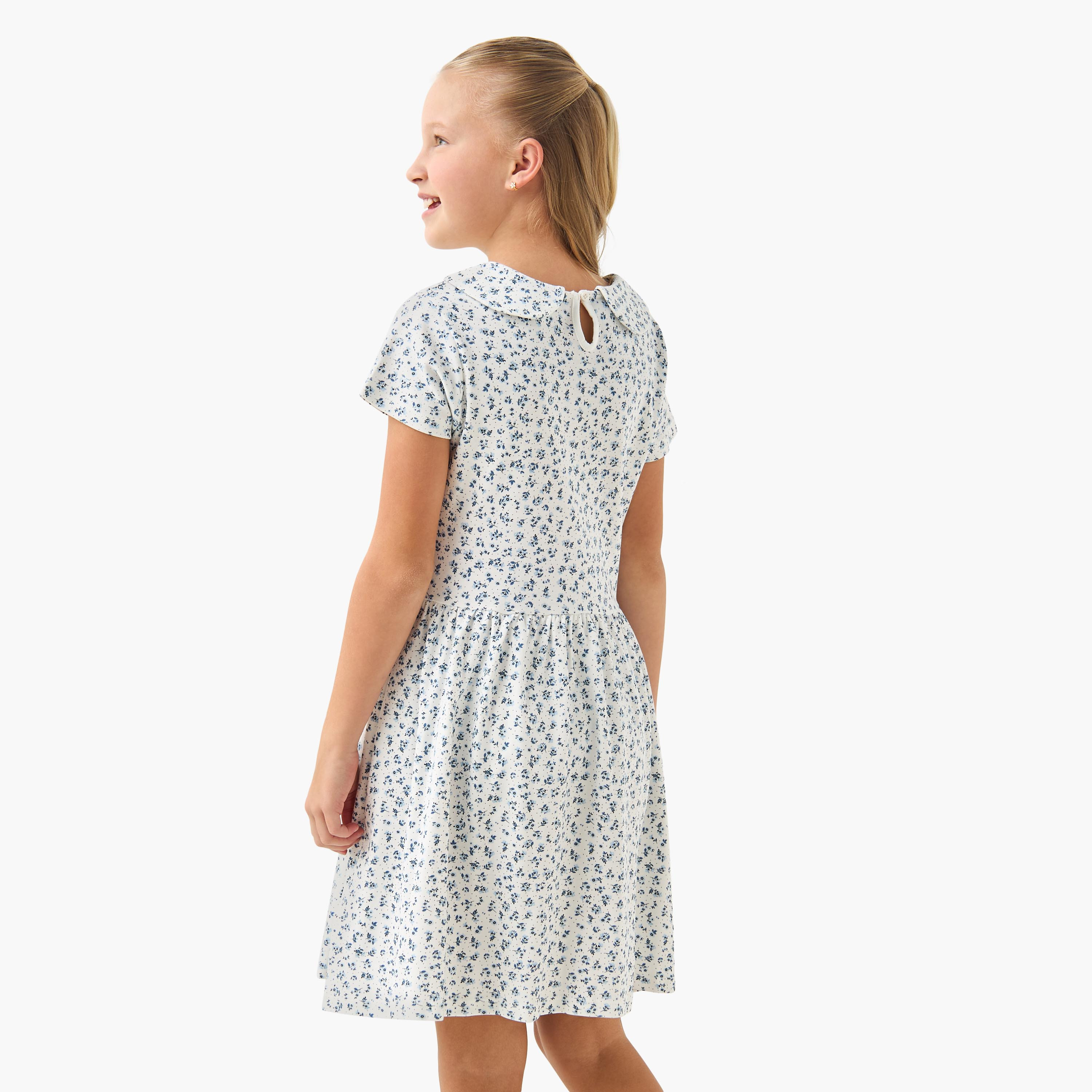 Juniors Peter Pan Collar Short Sleeve Dress with Floral Print-girls-clothing-dressesandjumpsuits-image-3