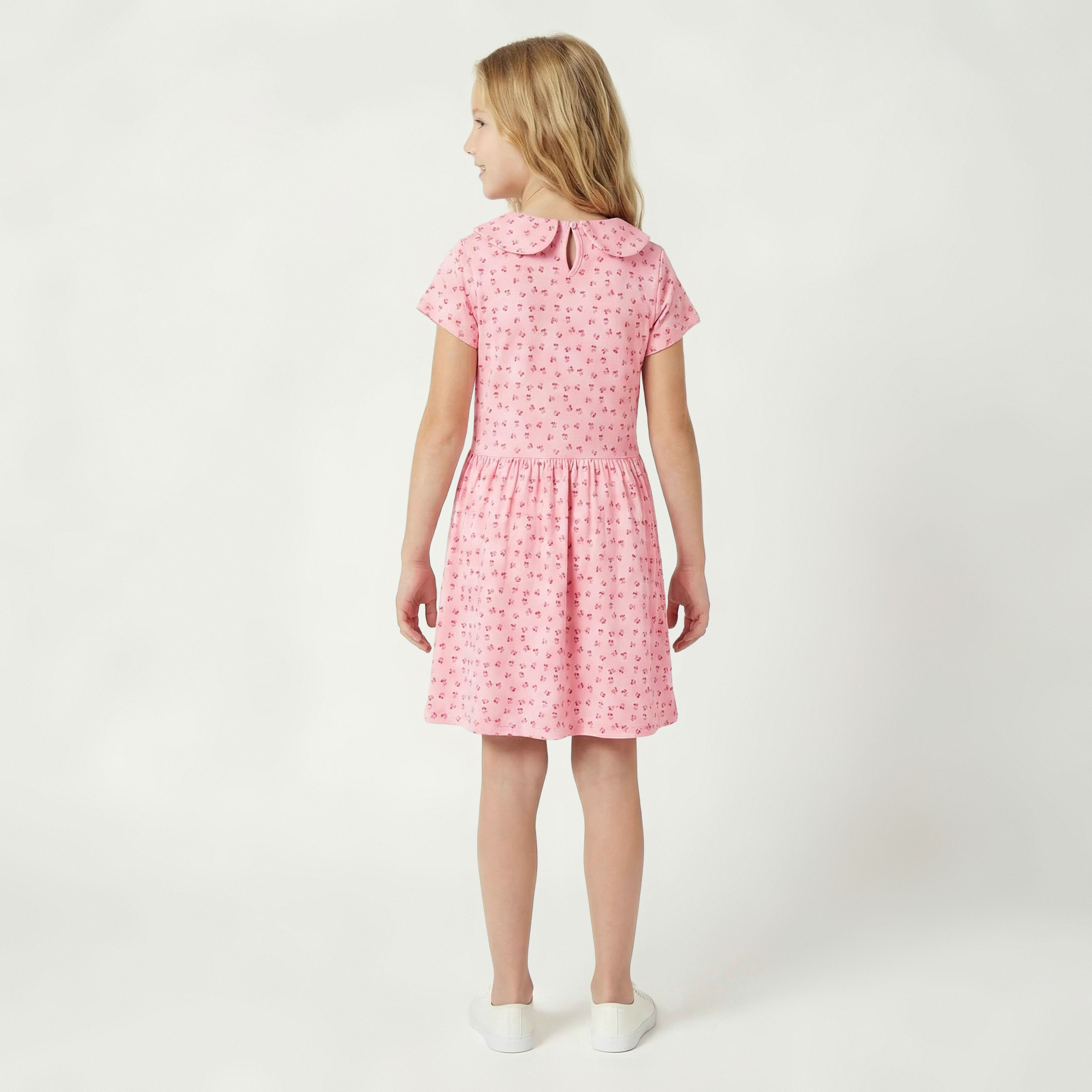 Juniors Peter Pan Collar Short Sleeve Dress with Bow Print-girls-clothing-dressesandjumpsuits-image-3
