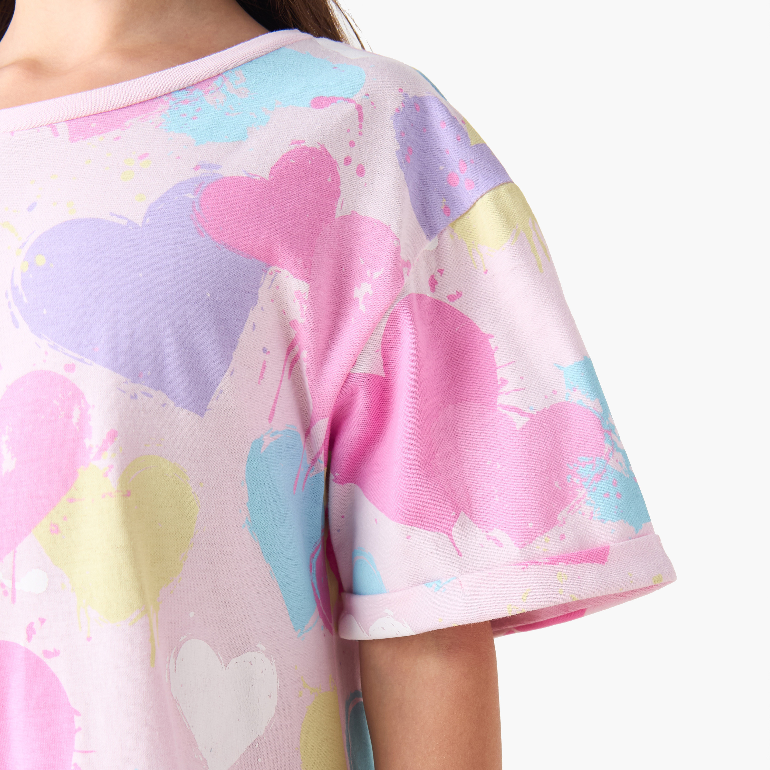 Juniors Round Neck Short Sleeves Dress with Heart Print-girls-clothing-dressesandjumpsuits-image-5