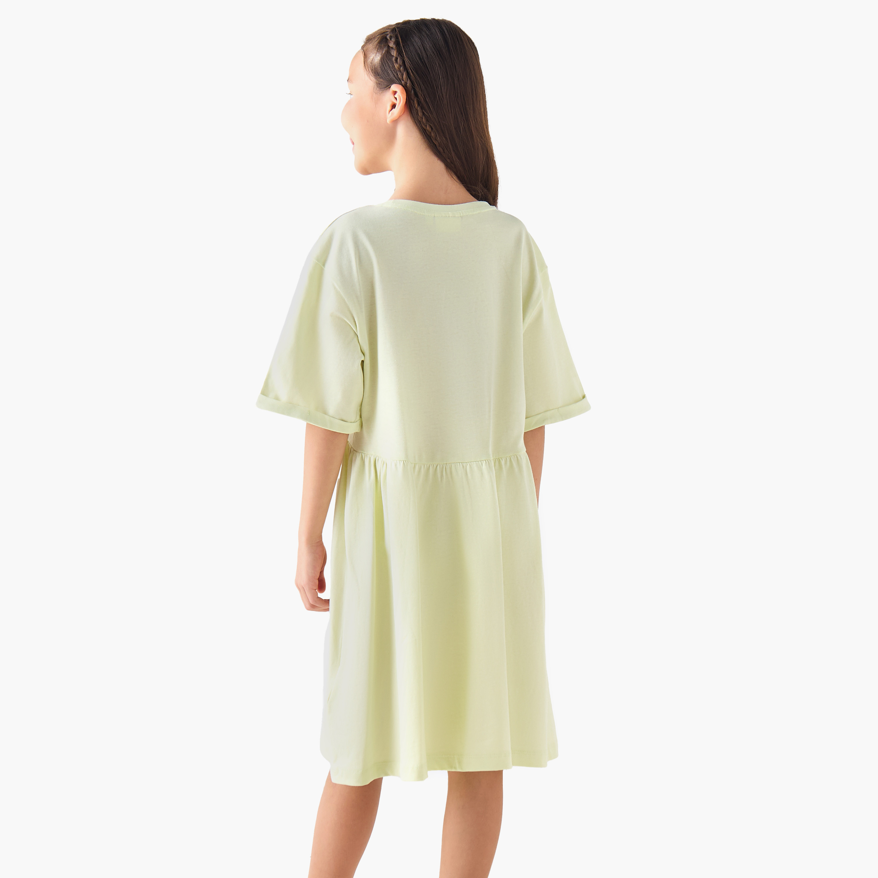 Juniors Round Neck Short Sleeves A-line Dress with Graphic Print-girls-clothing-dressesandjumpsuits-image-3