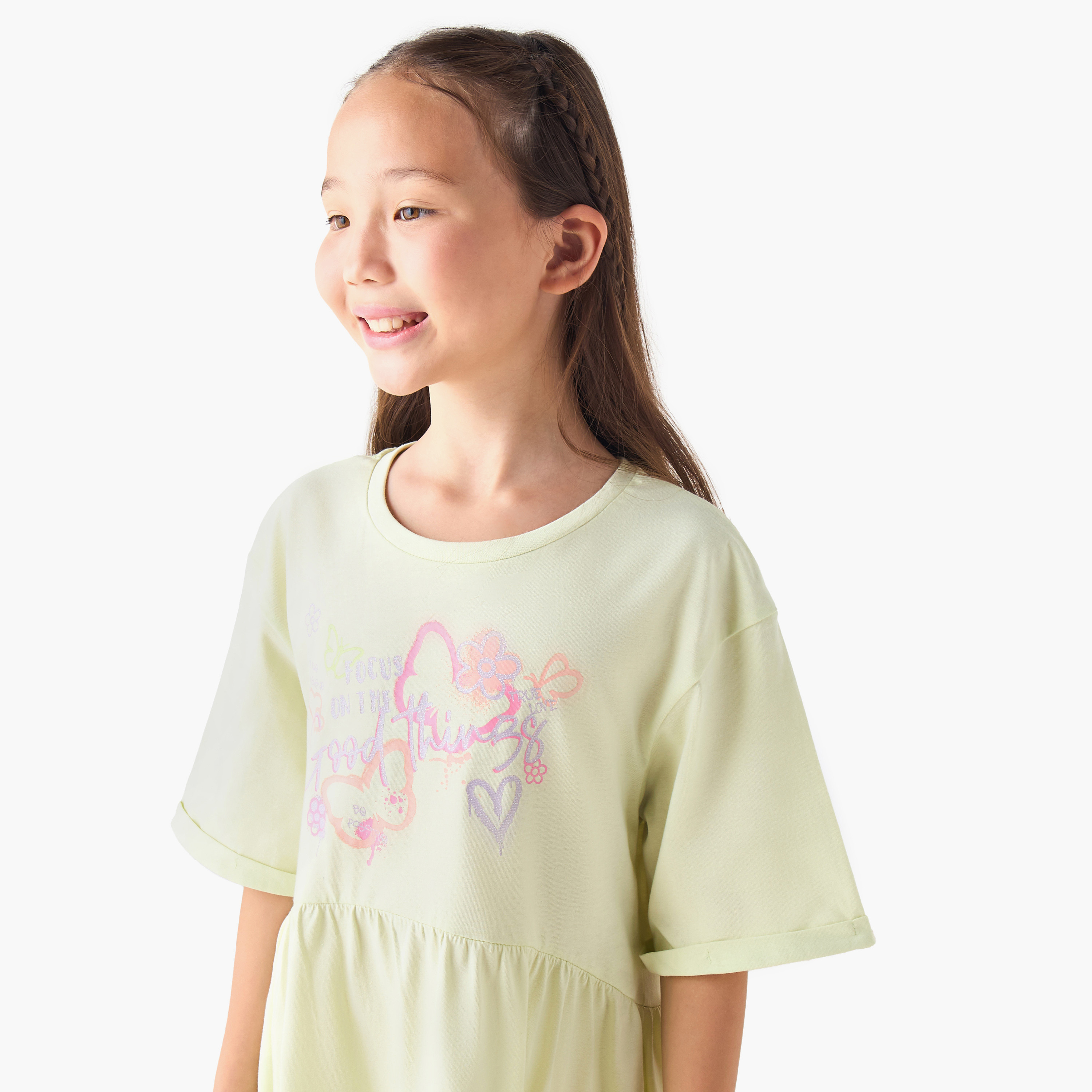 Juniors Round Neck Short Sleeves A-line Dress with Graphic Print-girls-clothing-dressesandjumpsuits-image-4