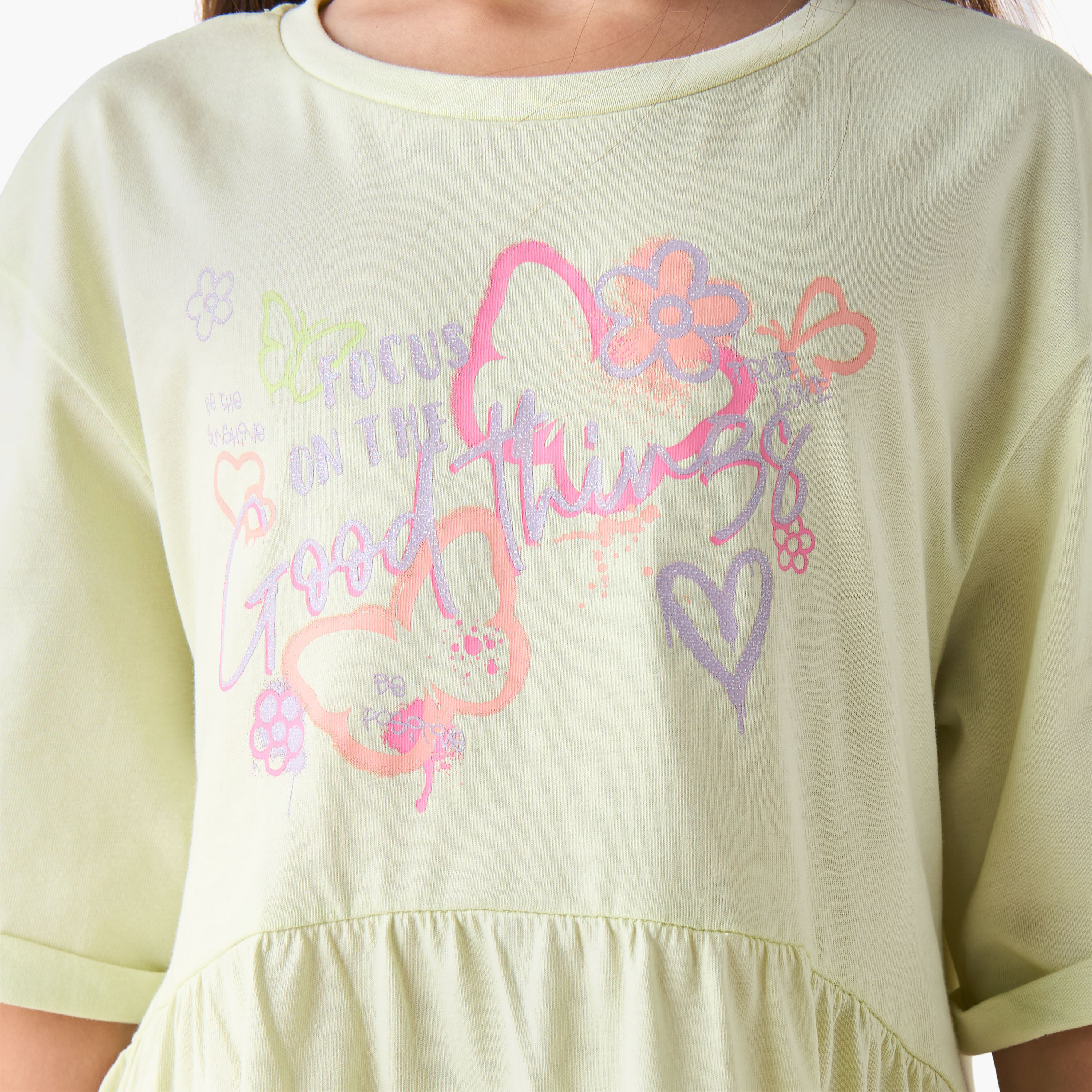 Juniors Round Neck Short Sleeves A-line Dress with Graphic Print-girls-clothing-dressesandjumpsuits-image-5