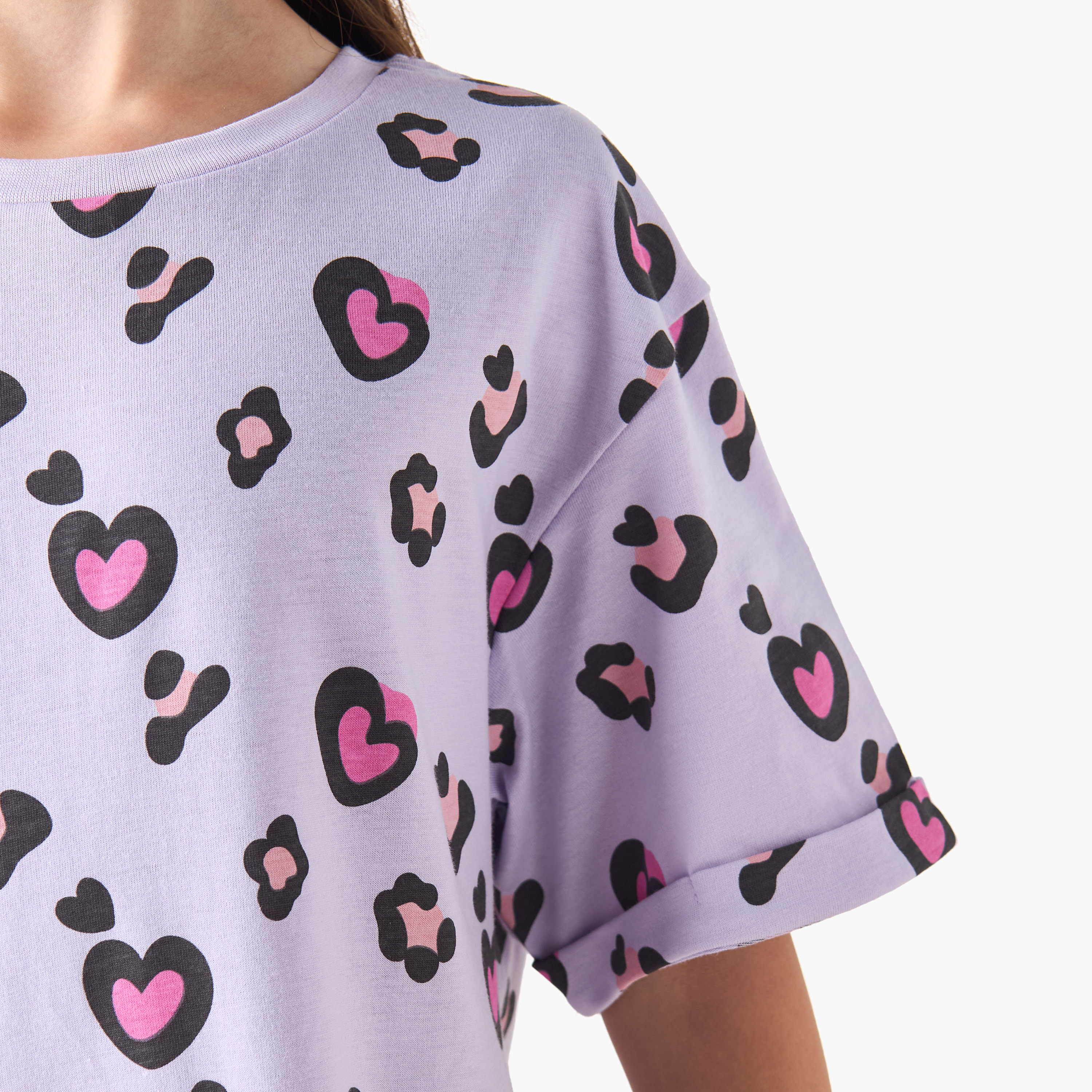 Juniors Round Neck Short Sleeves T-shirt Dress with Heart Print-girls-clothing-dressesandjumpsuits-image-5