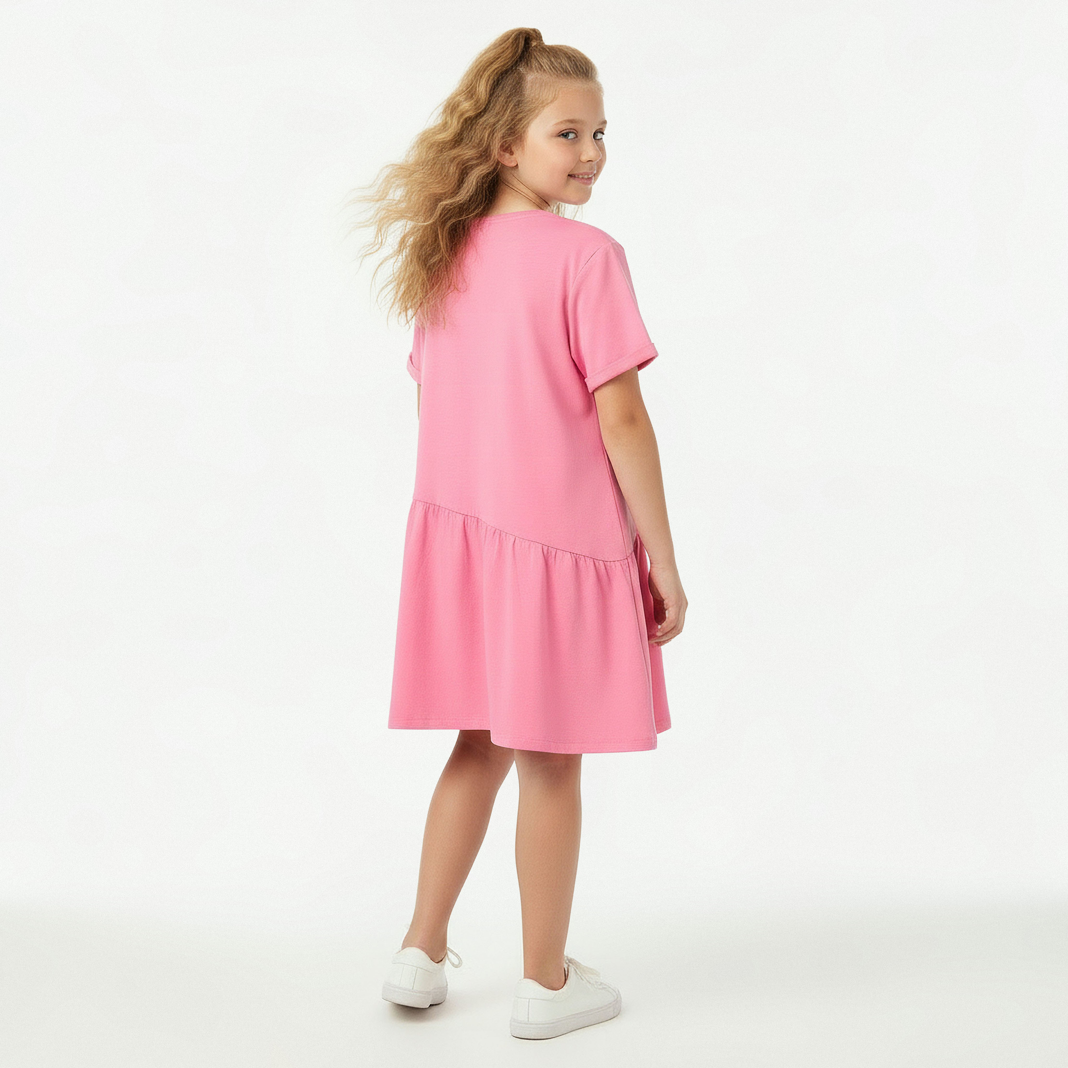 Juniors Round Neck Short Sleeves Knee Length Drop Waist Dress with Butterfly Print-girls-clothing-dressesandjumpsuits-image-3