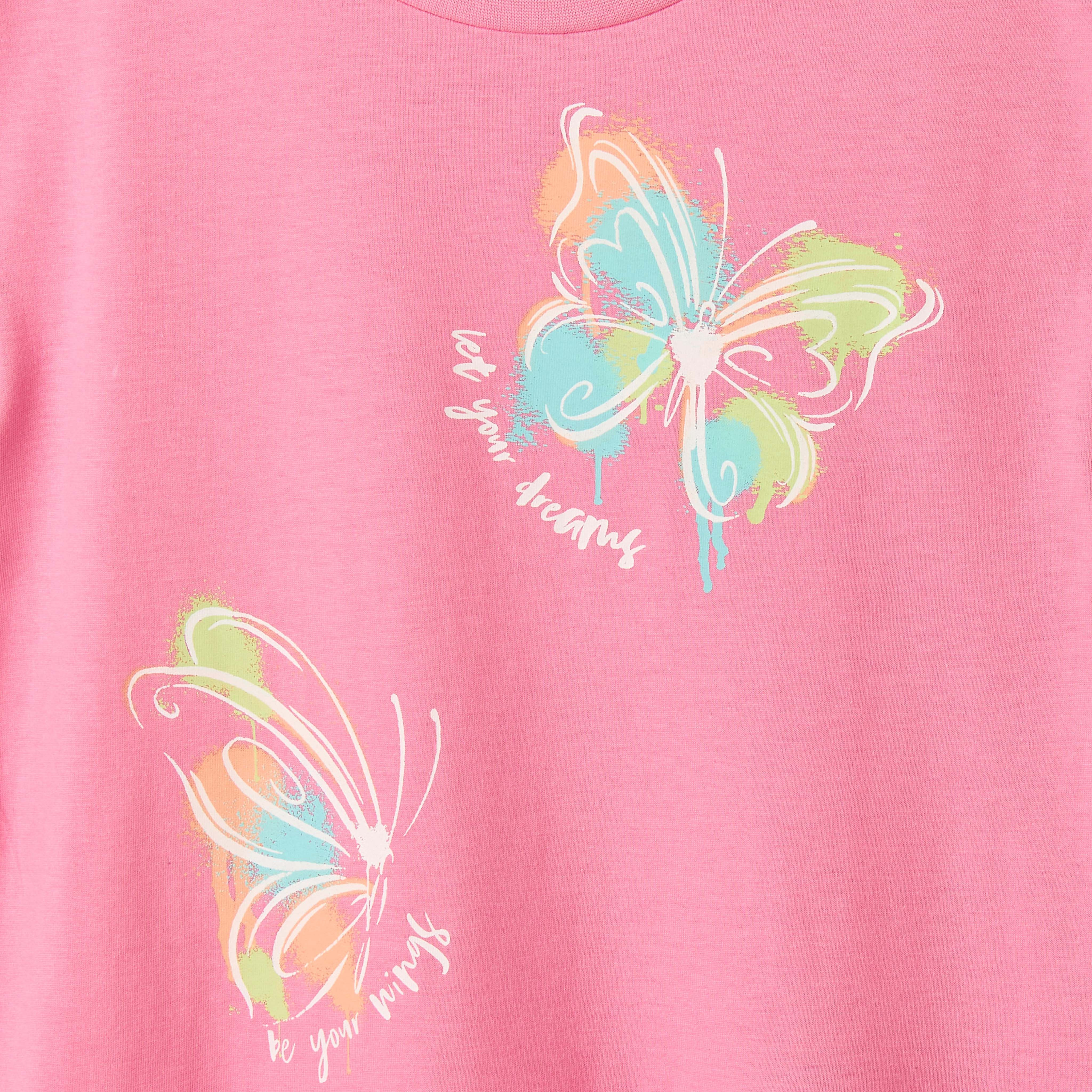 Juniors Round Neck Short Sleeves Knee Length Drop Waist Dress with Butterfly Print-girls-clothing-dressesandjumpsuits-image-4