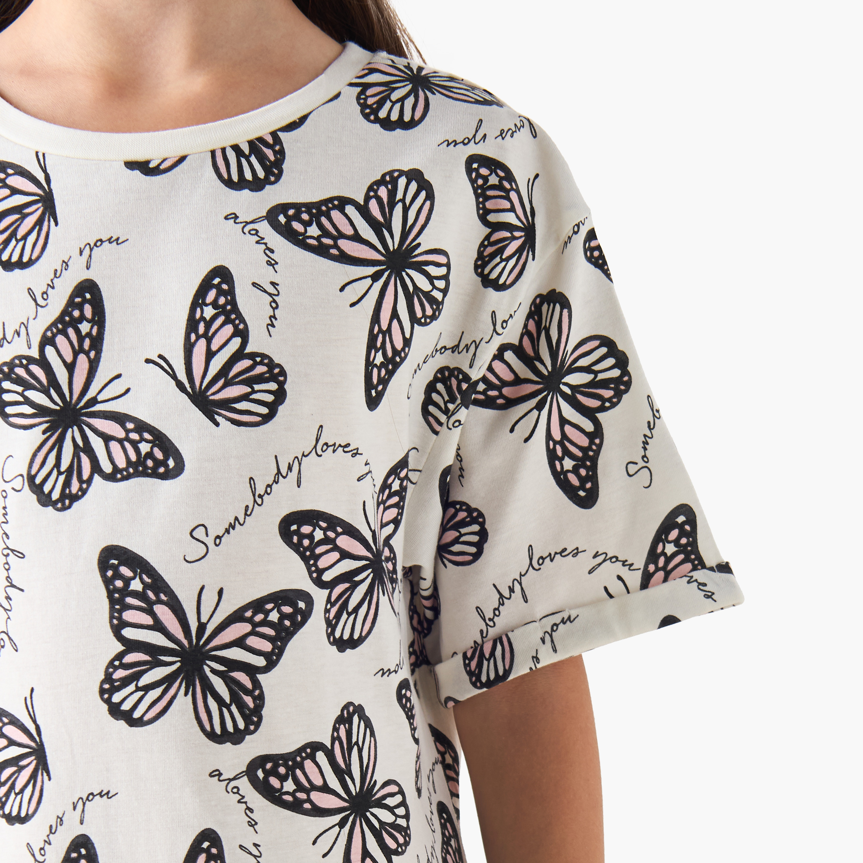 Juniors Round Neck Short Sleeves A-line Dress with Butterfly Print-girls-clothing-dressesandjumpsuits-image-5