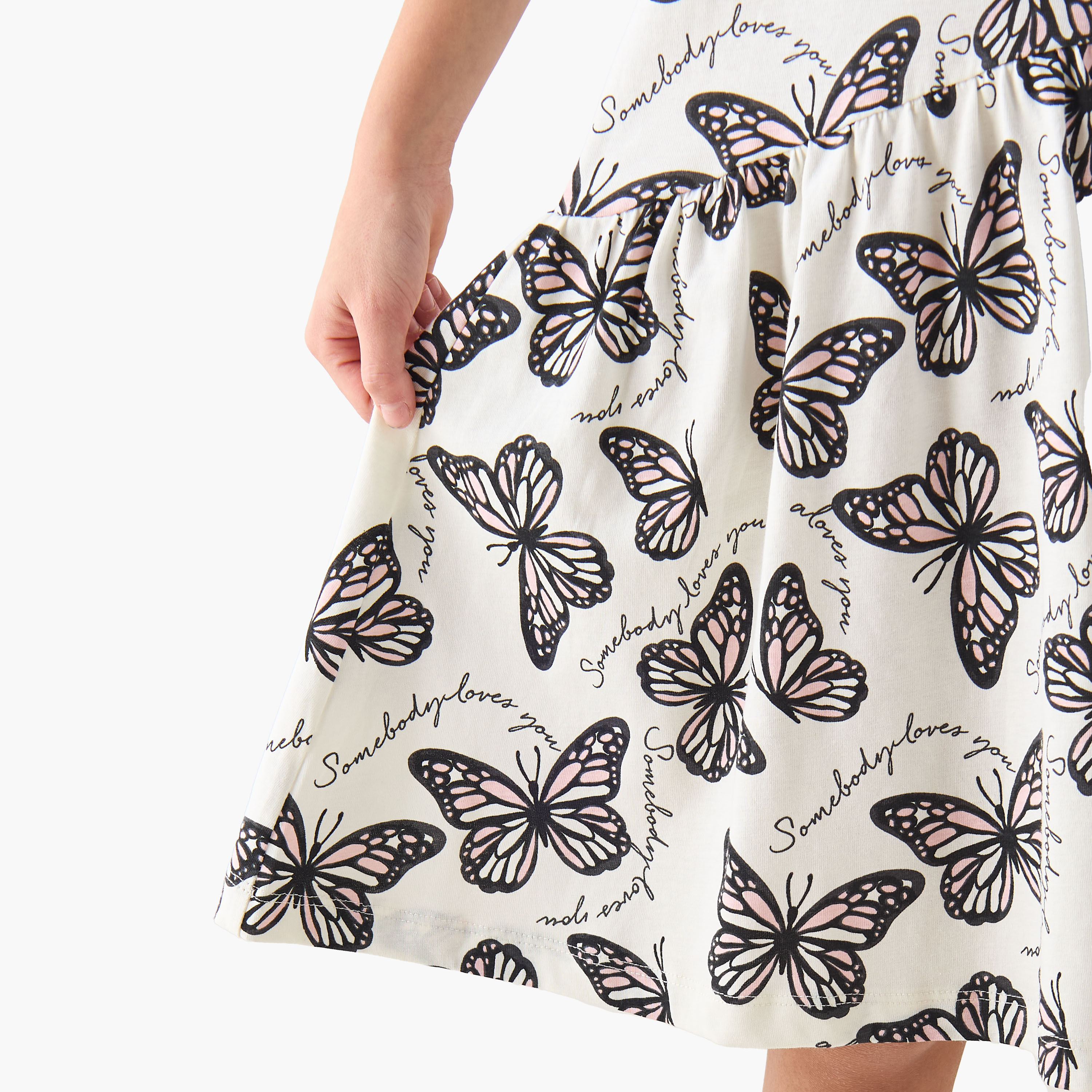 Juniors Round Neck Short Sleeves A-line Dress with Butterfly Print-girls-clothing-dressesandjumpsuits-image-6