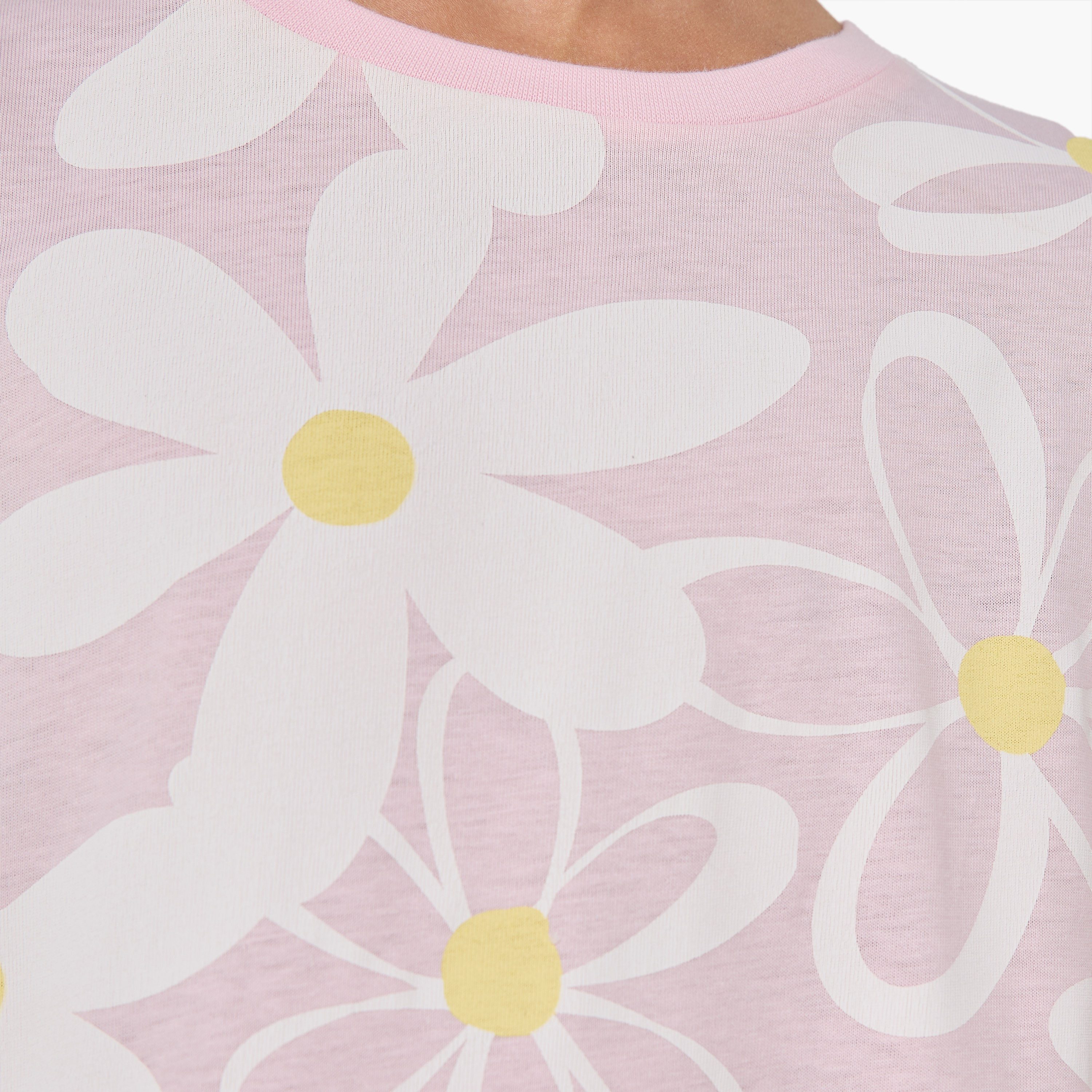 Juniors Round Neck Short Sleeves Knee Length A-line Dress with Floral Print-girls-clothing-dressesandjumpsuits-image-5