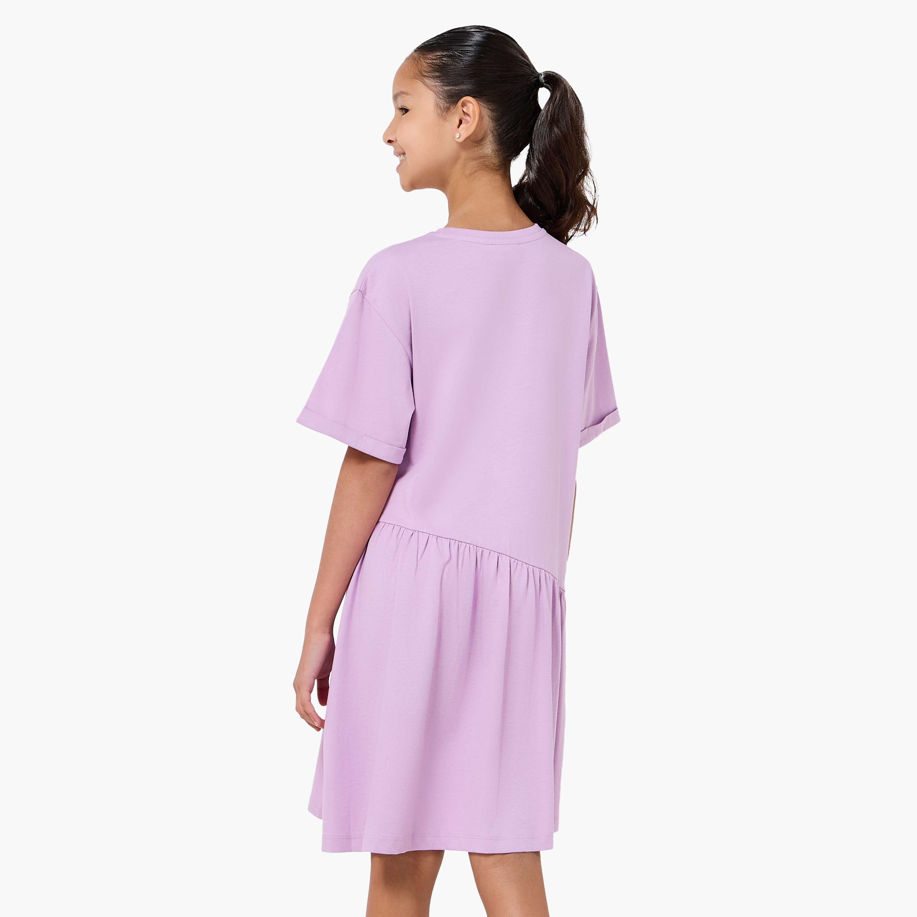 Juniors Round Neck Short Sleeves Knee Length Drop Waist Dress with Heart Print-girls-clothing-dressesandjumpsuits-image-3