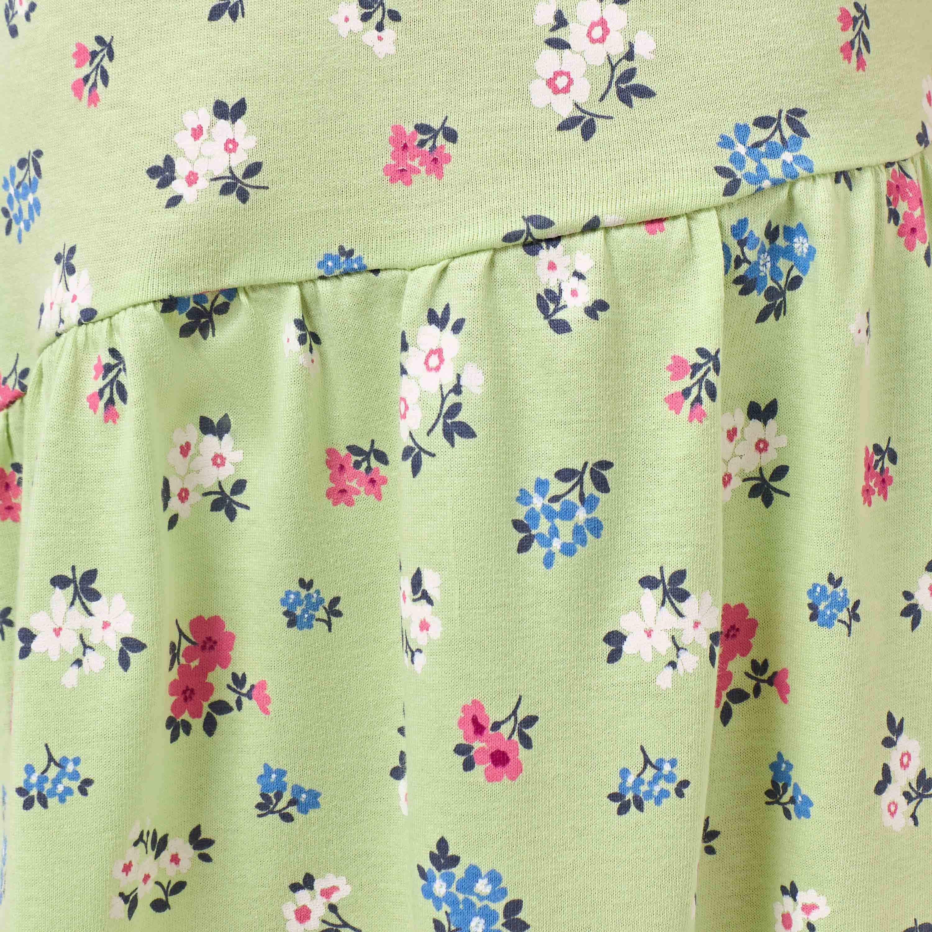 Juniors Round Neck Short Sleeves Knee Length Dropwaist Dress with Floral Print-girls-clothing-dressesandjumpsuits-image-5