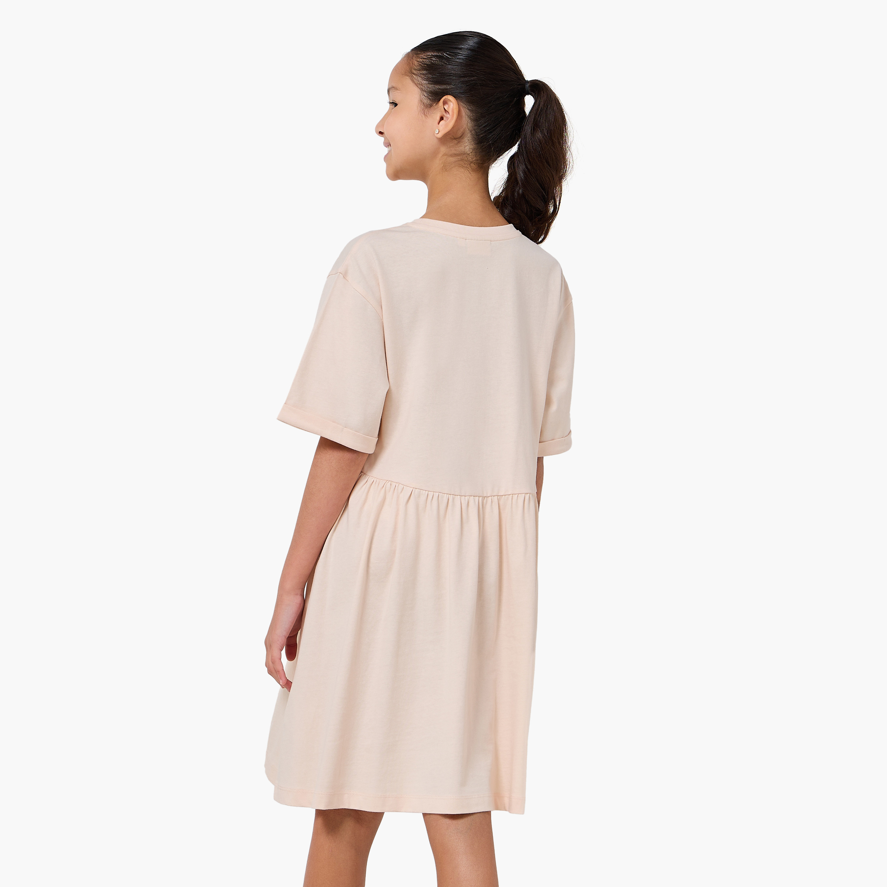 Juniors Round Neck Short Sleeves Knee Length A-line Dress with Floral Print-girls-clothing-dressesandjumpsuits-image-3