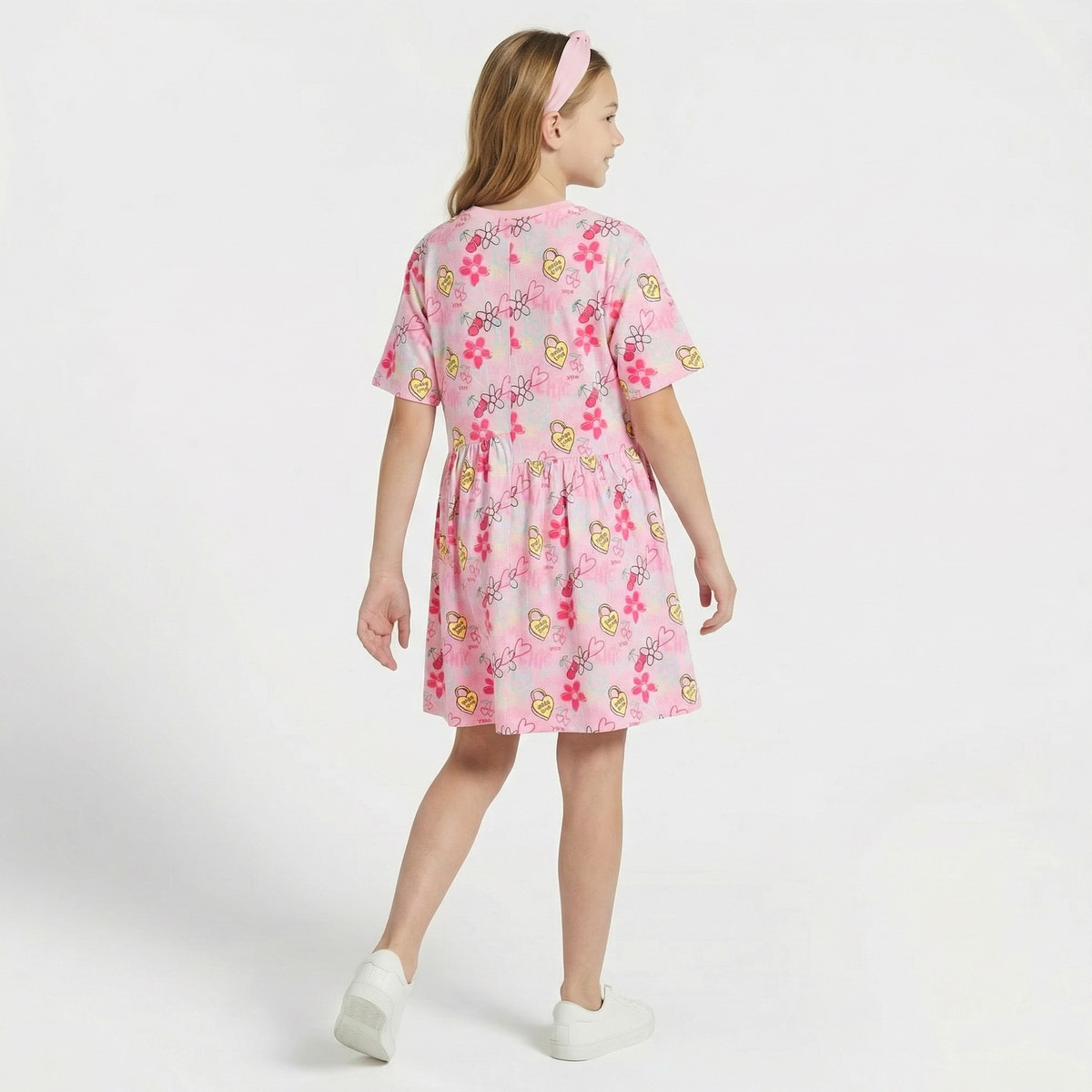 فستان إيه لاين بأكمام قصيرة وياقة مستديرة وطبعات زهرية من جونيورز-girls-clothing-dressesandjumpsuits-image-2