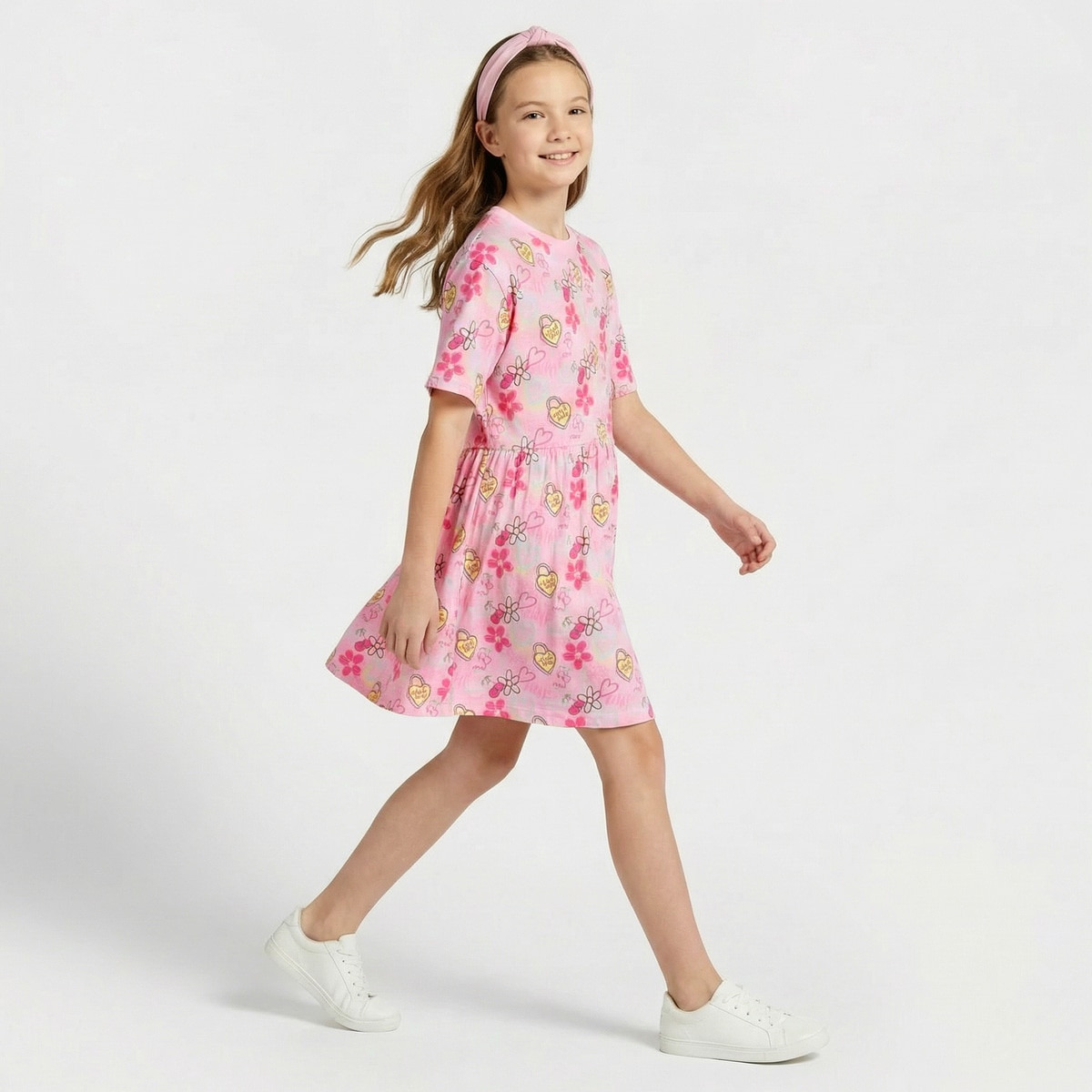 فستان إيه لاين بأكمام قصيرة وياقة مستديرة وطبعات زهرية من جونيورز-girls-clothing-dressesandjumpsuits-image-4