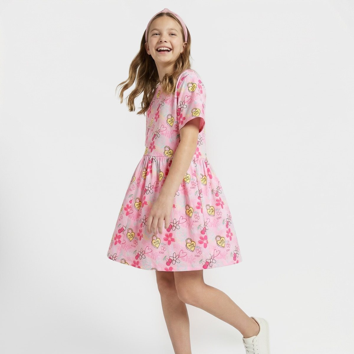 فستان إيه لاين بأكمام قصيرة وياقة مستديرة وطبعات زهرية من جونيورز-girls-clothing-dressesandjumpsuits-image-5