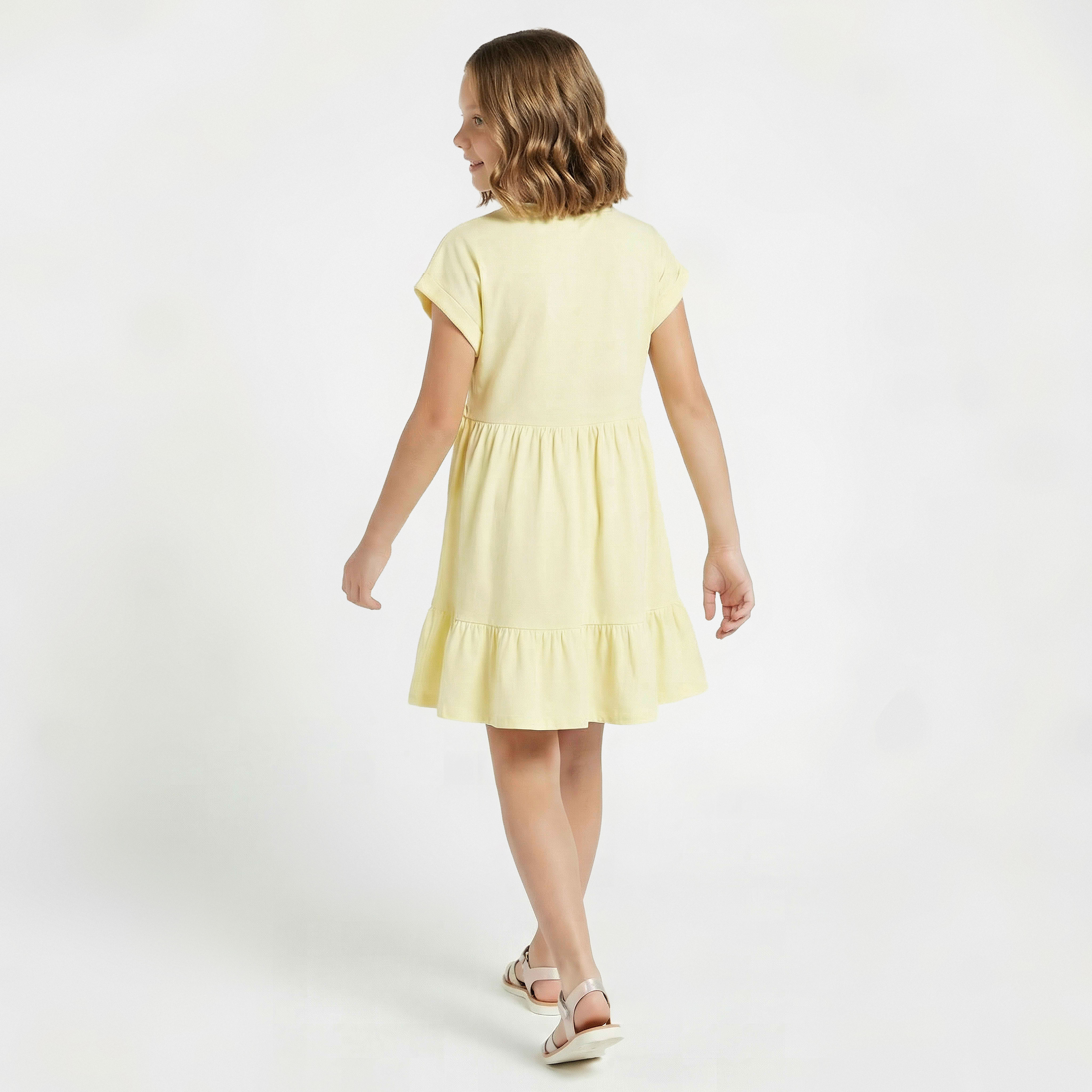 Juniors Round Neck Short Sleeves Knee Length A-Line Dress with Graphic Print-girls-clothing-dressesandjumpsuits-image-2