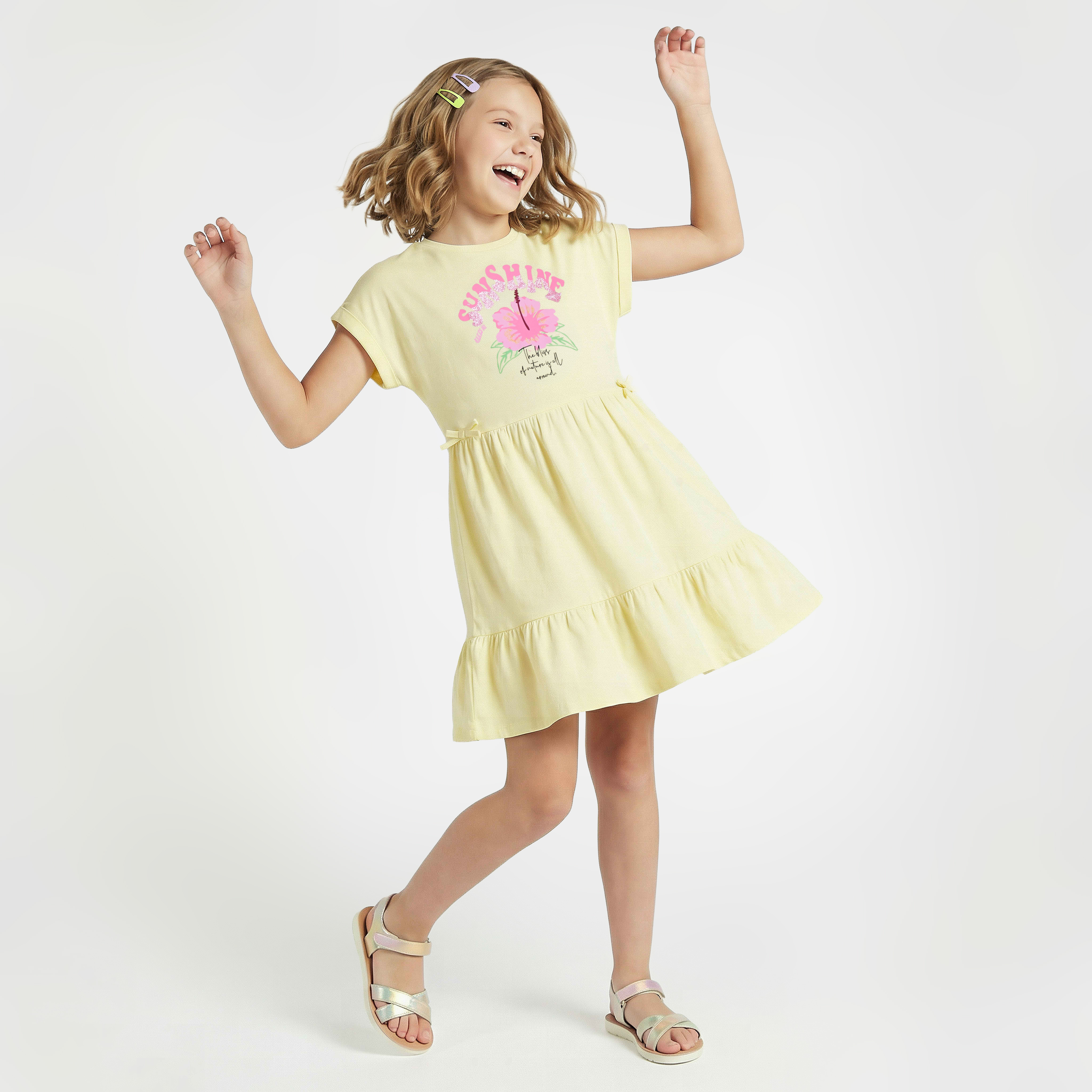 Juniors Round Neck Short Sleeves Knee Length A-Line Dress with Graphic Print-girls-clothing-dressesandjumpsuits-image-3