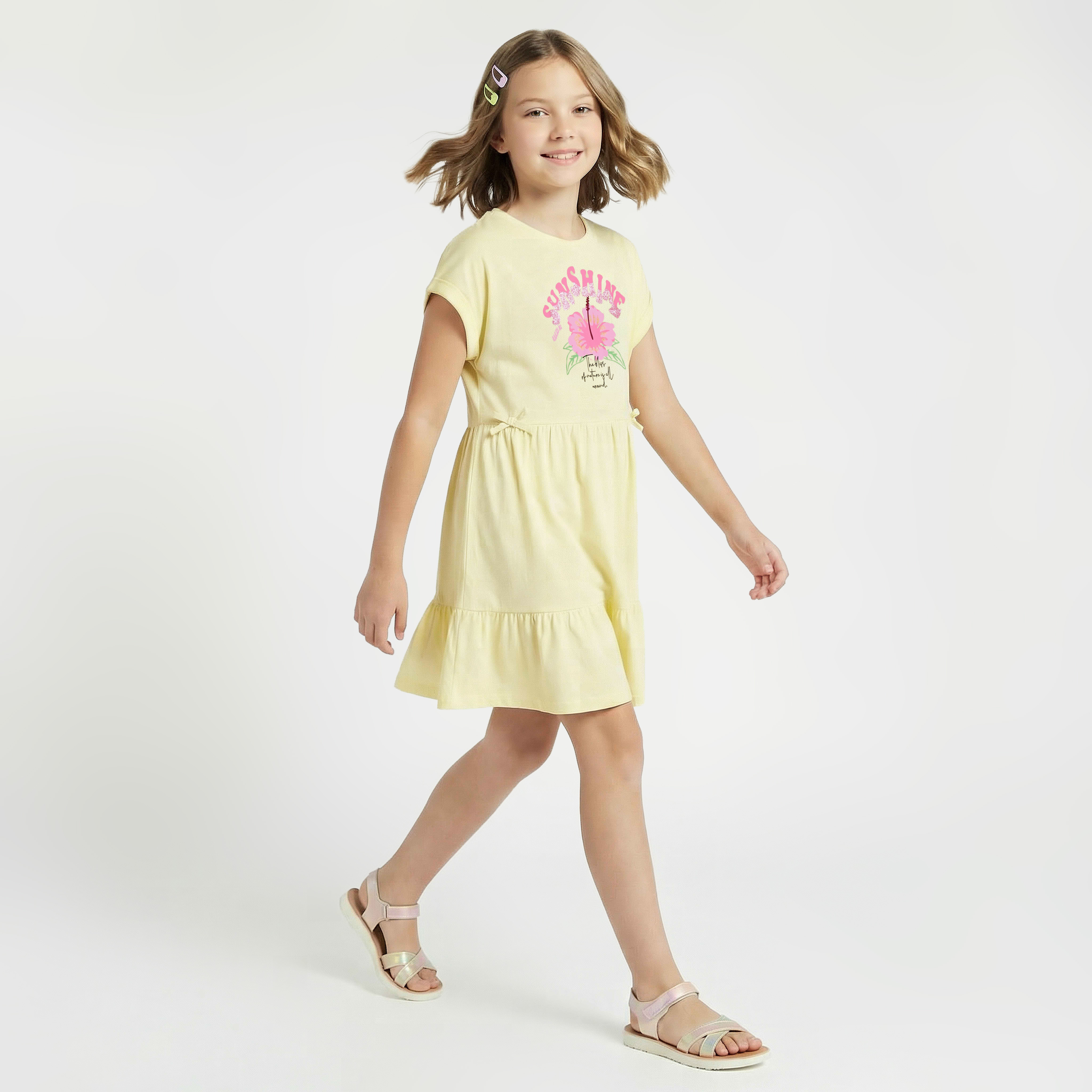 Juniors Round Neck Short Sleeves Knee Length A-Line Dress with Graphic Print-girls-clothing-dressesandjumpsuits-image-6